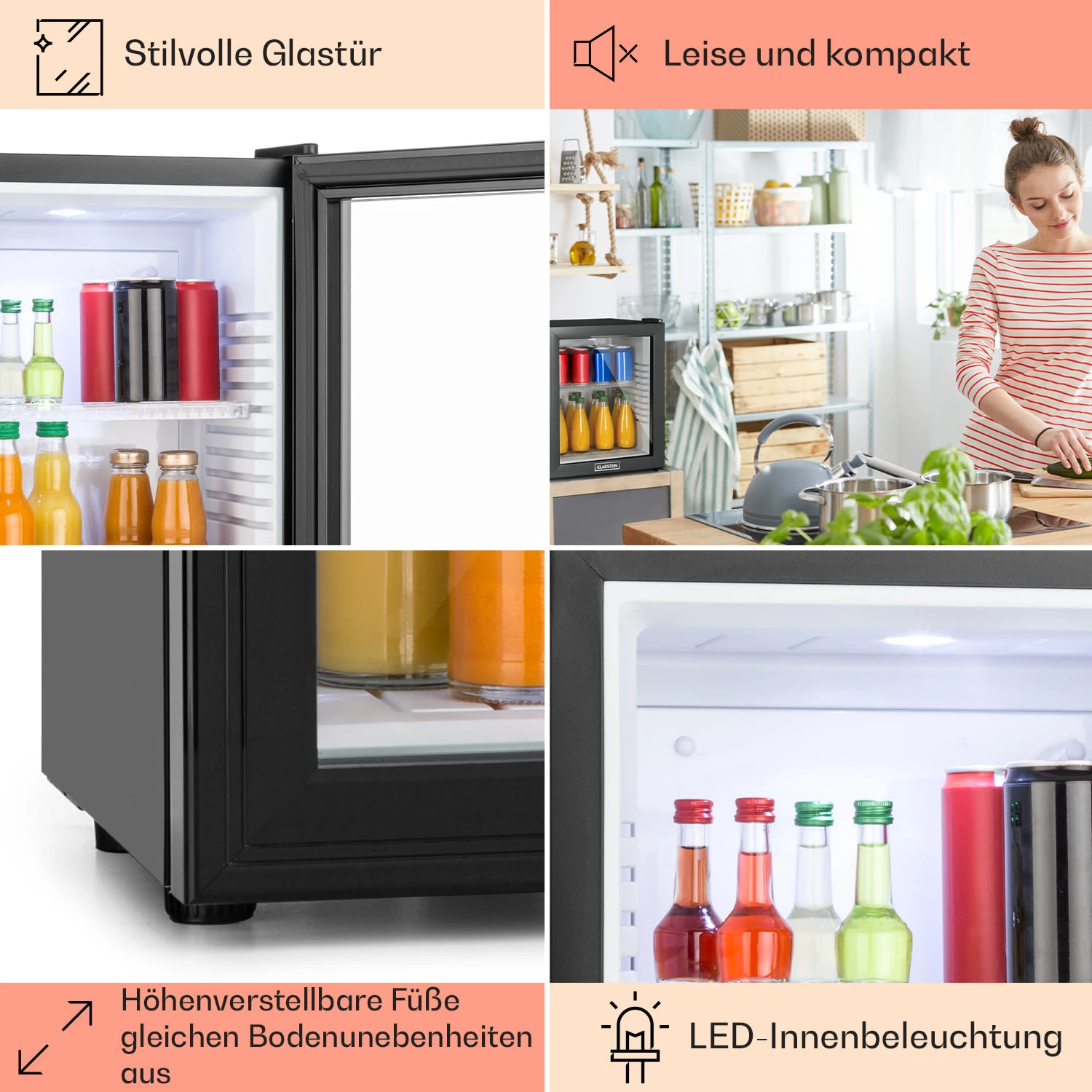 MKS-13 Minibar Mini-Kühlschrank 3 Temperaturen 30L 23 DB Glastür – Bild 5