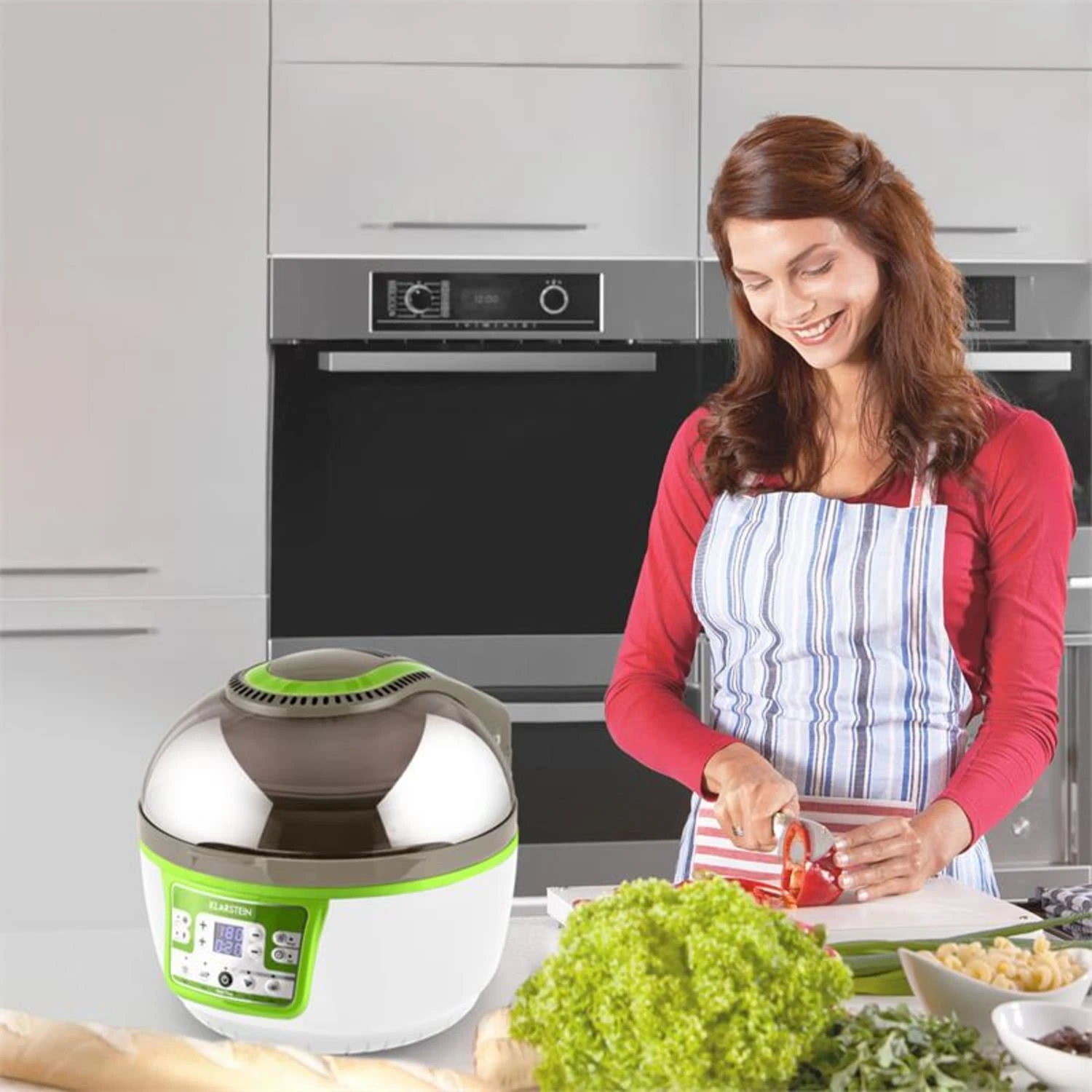 VitAir Turbo Heißluftfritteuse Grün-weiß 1400W Grillen Backen 9l – Bild 4