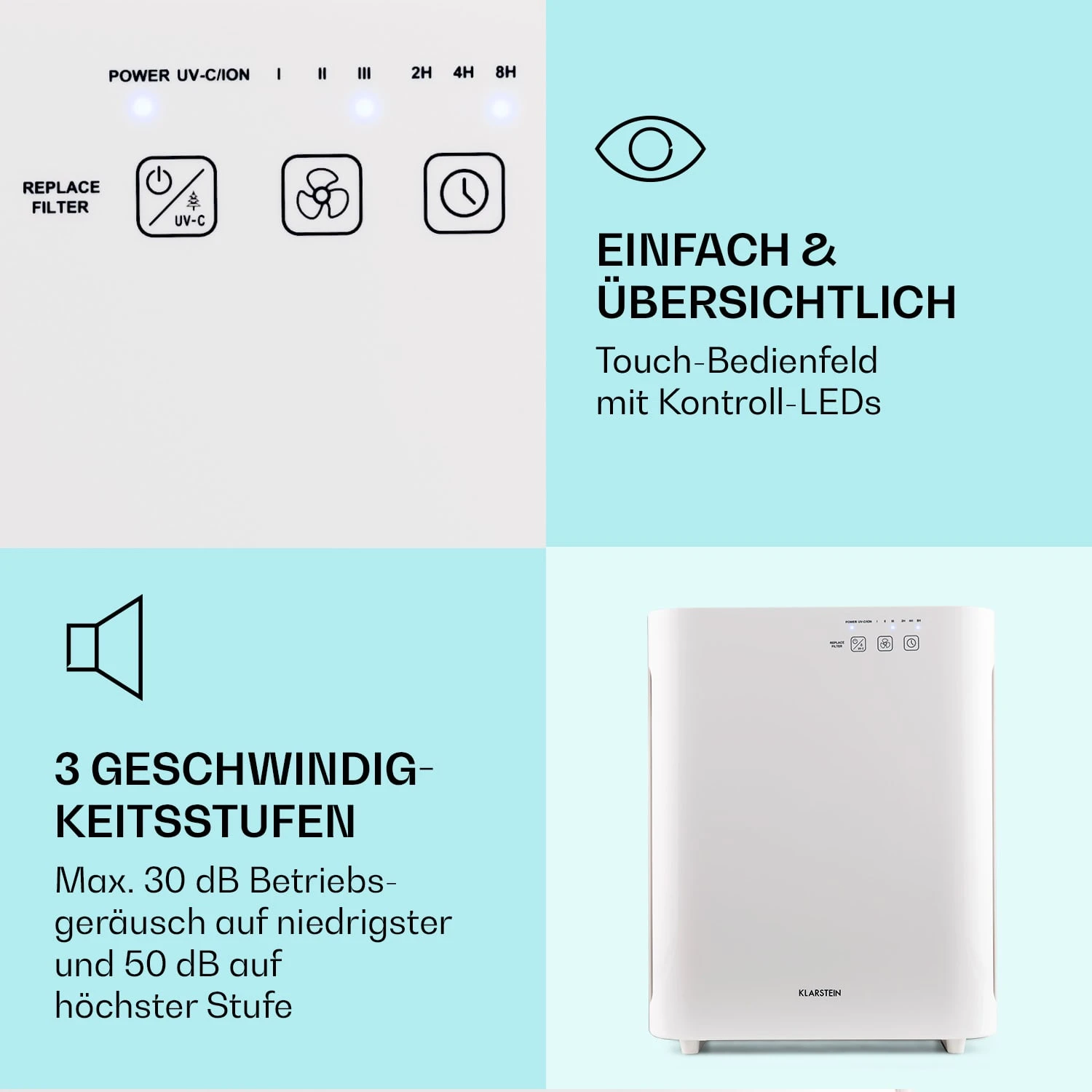 Vita Pure 2G 5-in-1 Luftreiniger HEPA-13 50 M² 30 Db 55 W UV-C Touch – Bild 5