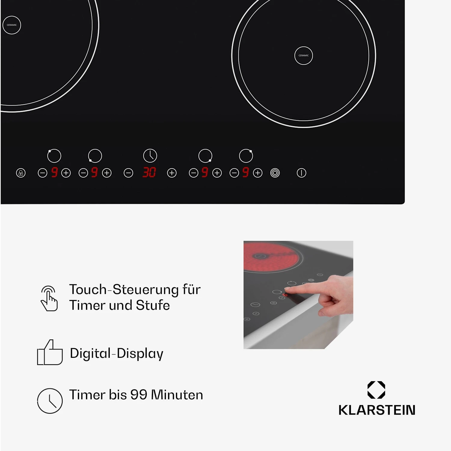 Virtuosa Keramikkochfeld Einbauherd 6500W 59x52cm 4 Zonen Glaskeramik – Bild 5