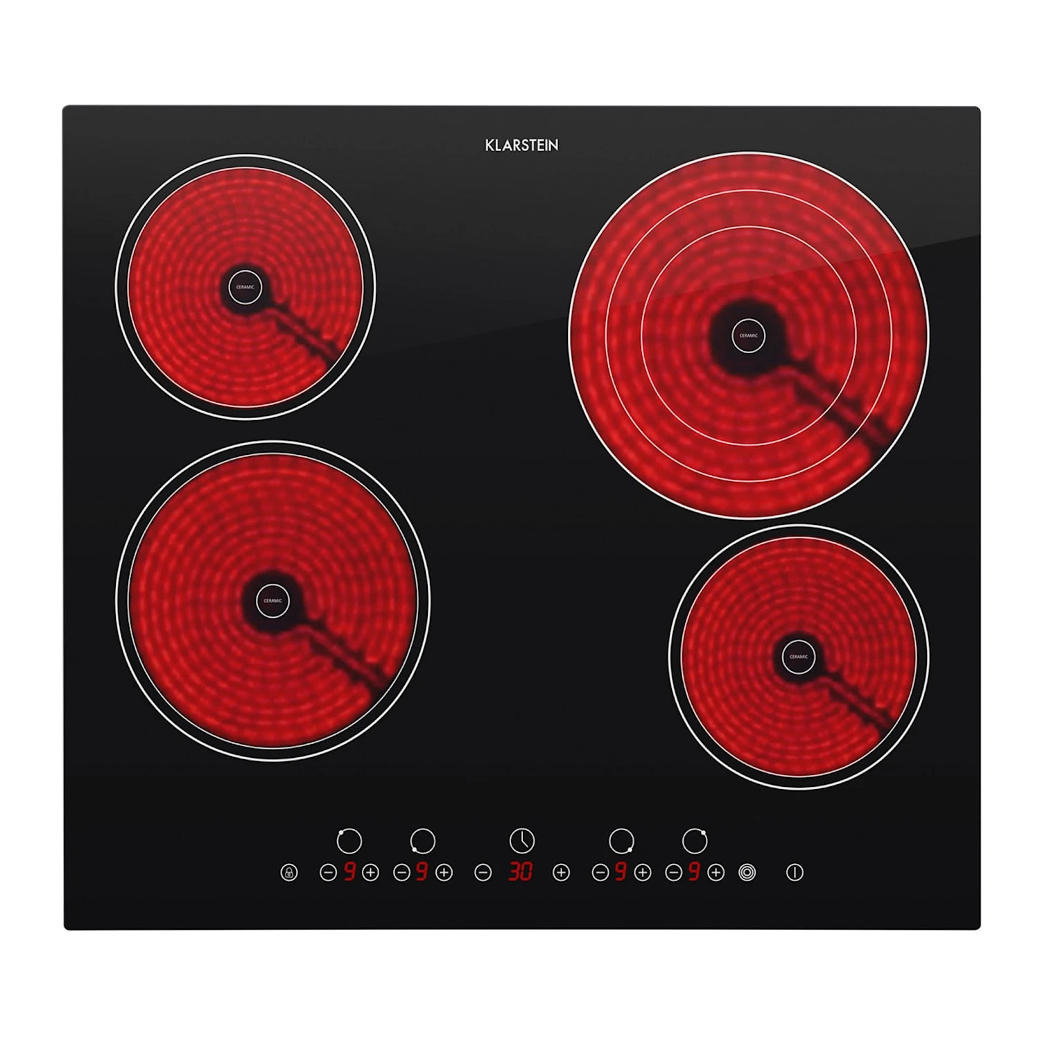Virtuosa Keramikkochfeld Einbauherd 6500W 59x52cm 4 Zonen Glaskeramik