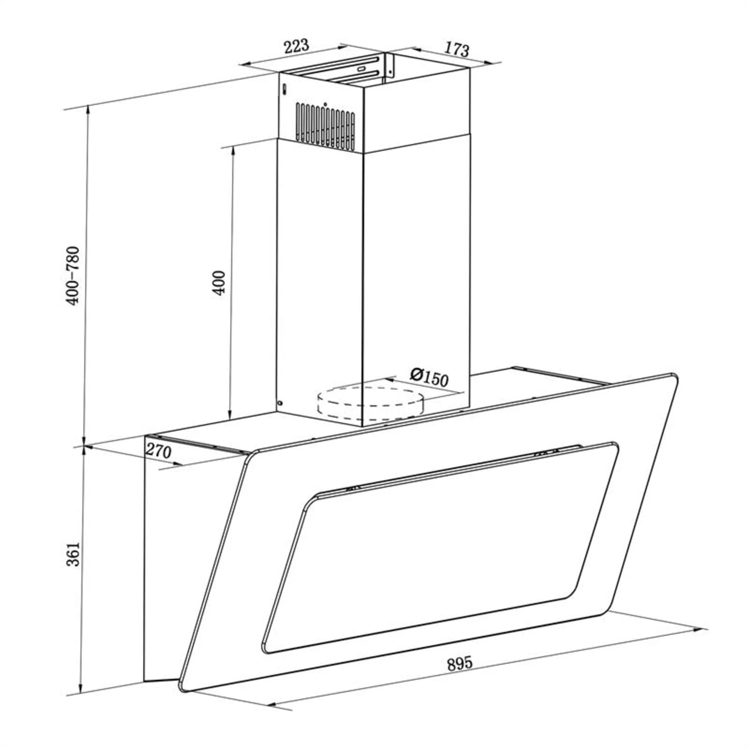 Lorea Dunstabzugshaube Kopffrei 90cm 290 M³/h Touch Glas Schwarz – Bild 5