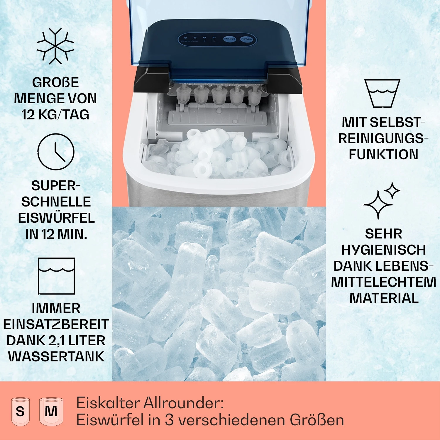 On-The-Rocks Eismaschine LED | 12kg Je 24h | 2.1l | Edelstahl Schwarz – Bild 2