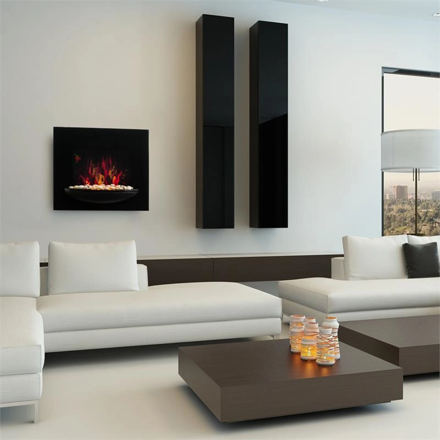 Feuerschale Elektro-Wandkamin 1800W Flammenillusion Dekosteine – Bild 2