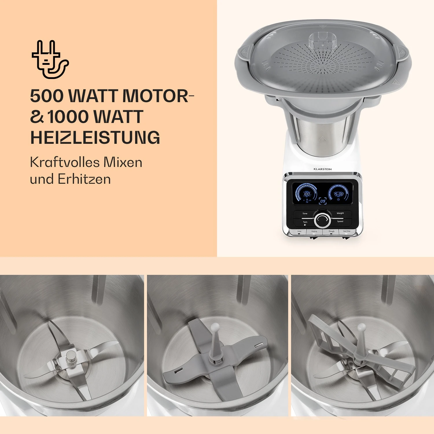 GrandPrix Küchenmaschine 500W / 1000W 2,5l Edelstahl-Rührschüssel – Bild 3