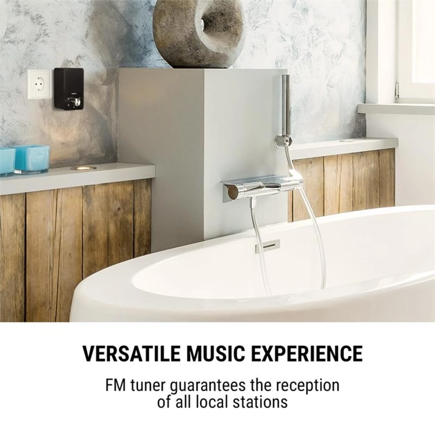 Plug+Play FM Steckdosen-Radio, UKW-Tuner, USB, BT, Schwarz – Bild 3