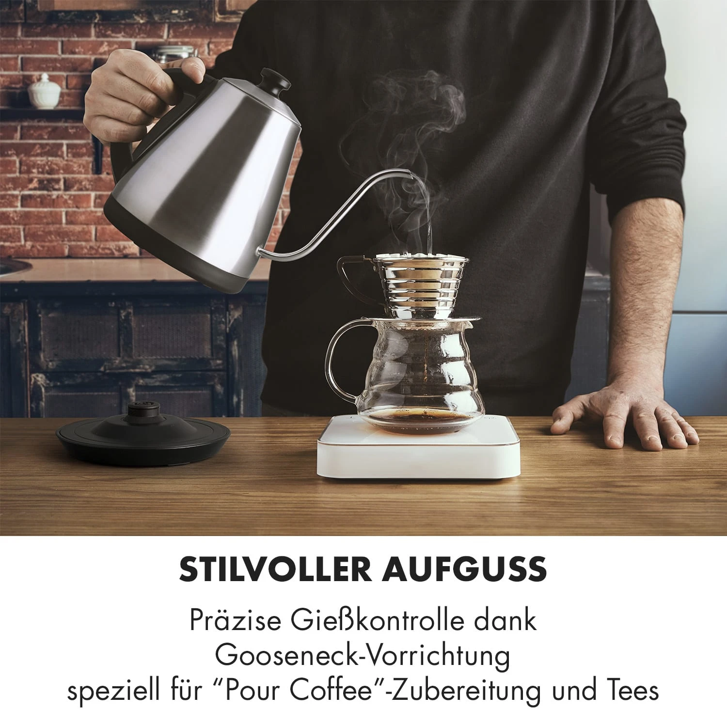 Garcon Wasserkocher 1L 2000W Warmhaltefunktion Schwanenhals Edelstahl – Bild 3