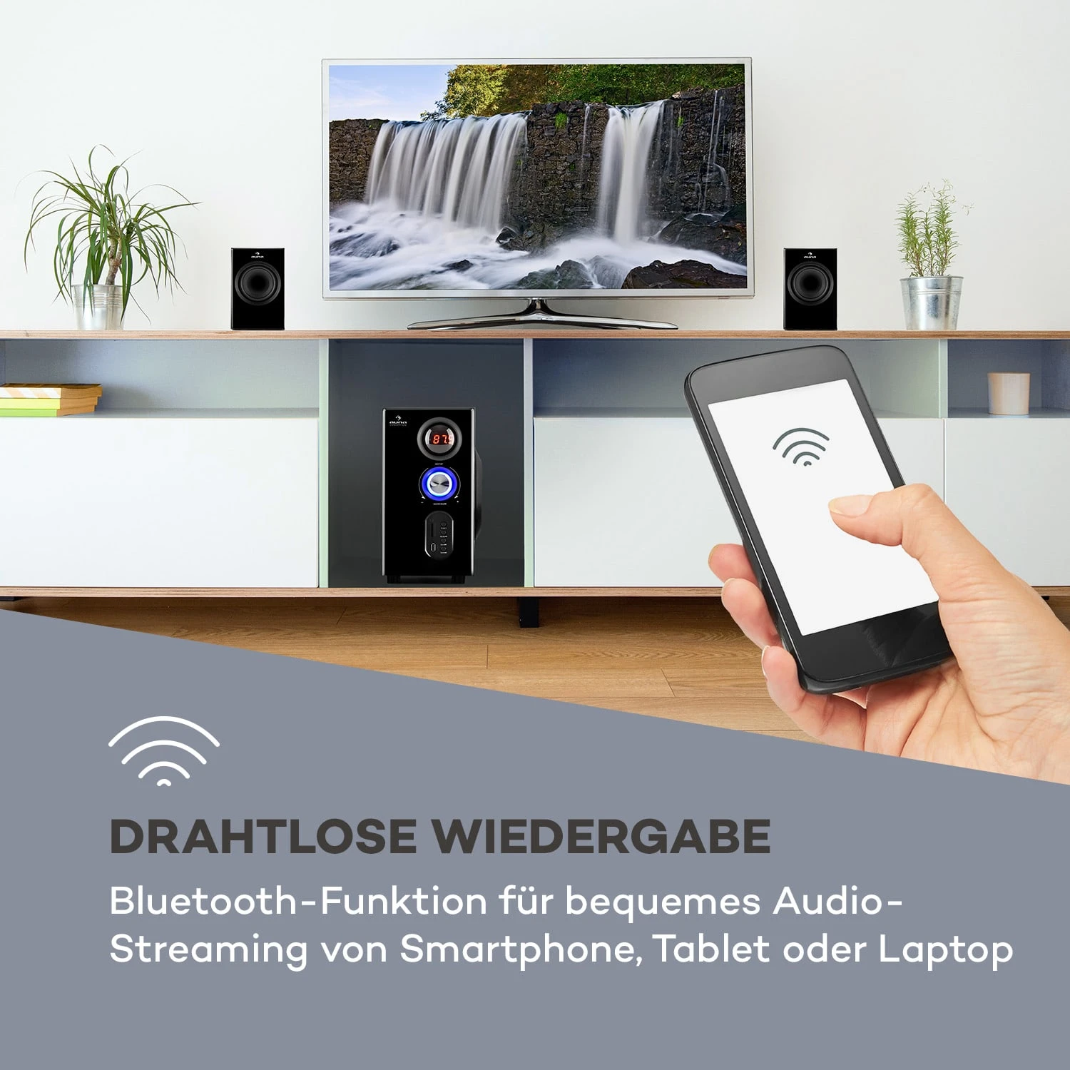 Concept 520 5.1 Lautsprechersystem 75W RMS OneSide Subwoofer BT USB SD – Bild 2