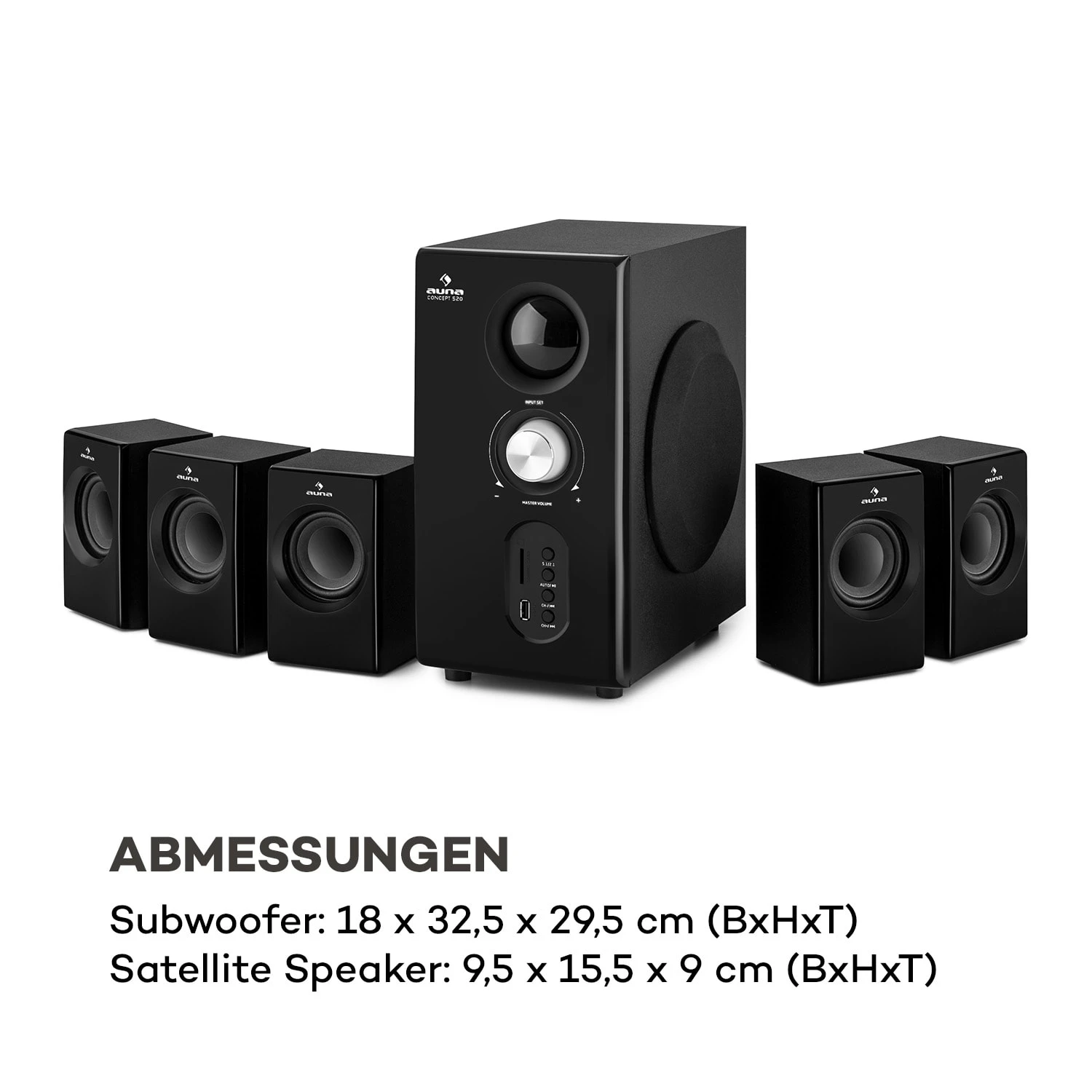 Concept 520 5.1 Lautsprechersystem 75W RMS OneSide Subwoofer BT USB SD – Bild 9