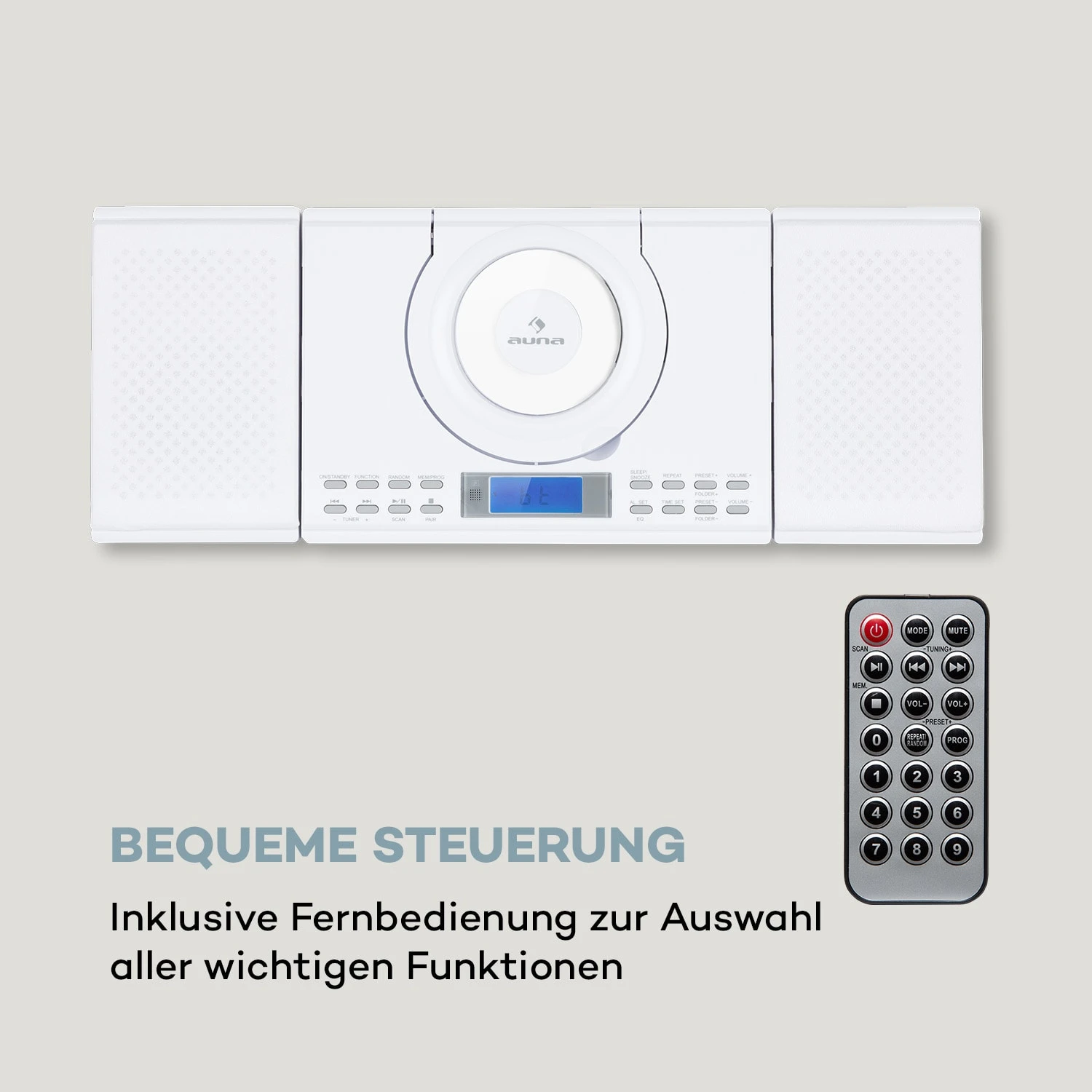 Wallie Microsystem CD-Player Bluetooth USB-Port Fernbedienung Weiß – Bild 3