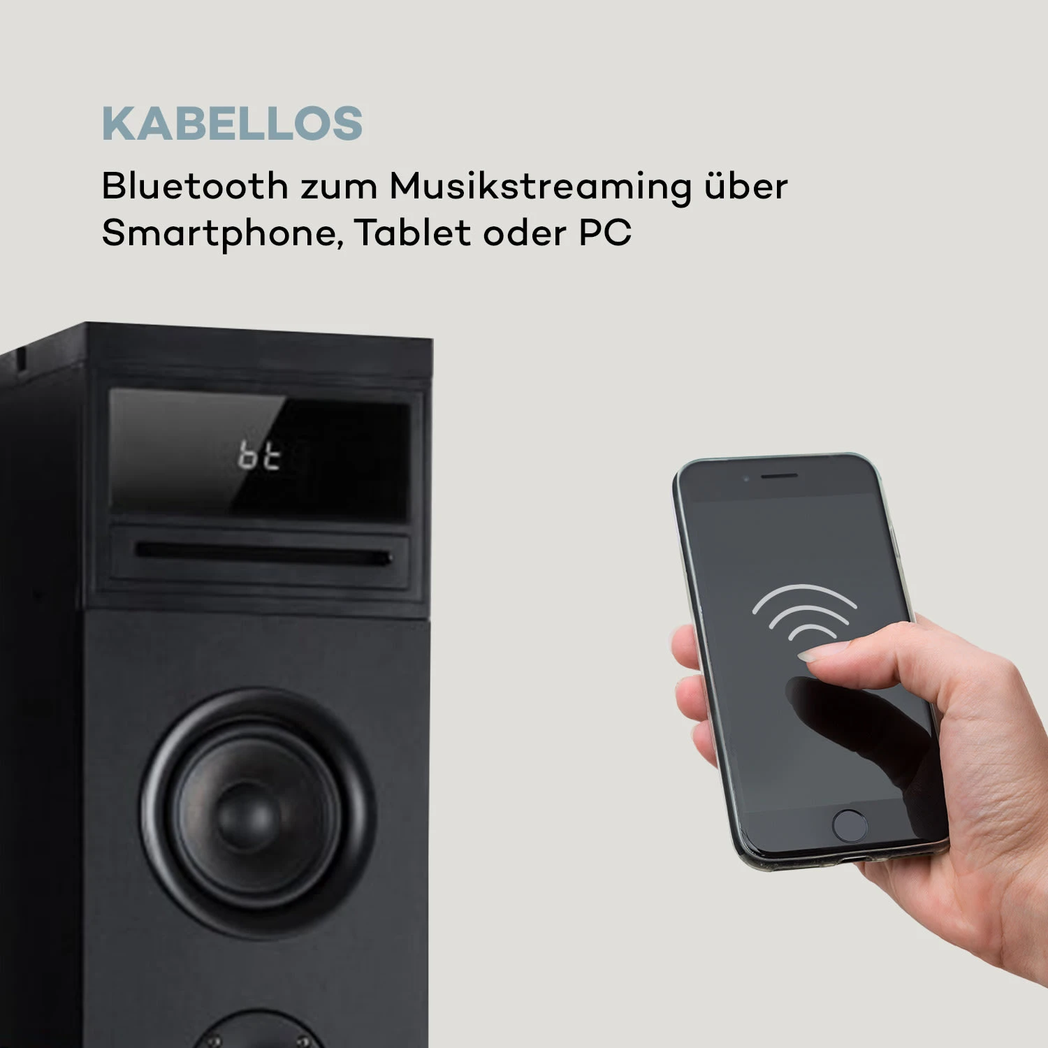 Karaboom 100 Sing Karaoketurm 120W Max. CD-Player 2 Mikrofone Wireless – Bild 5
