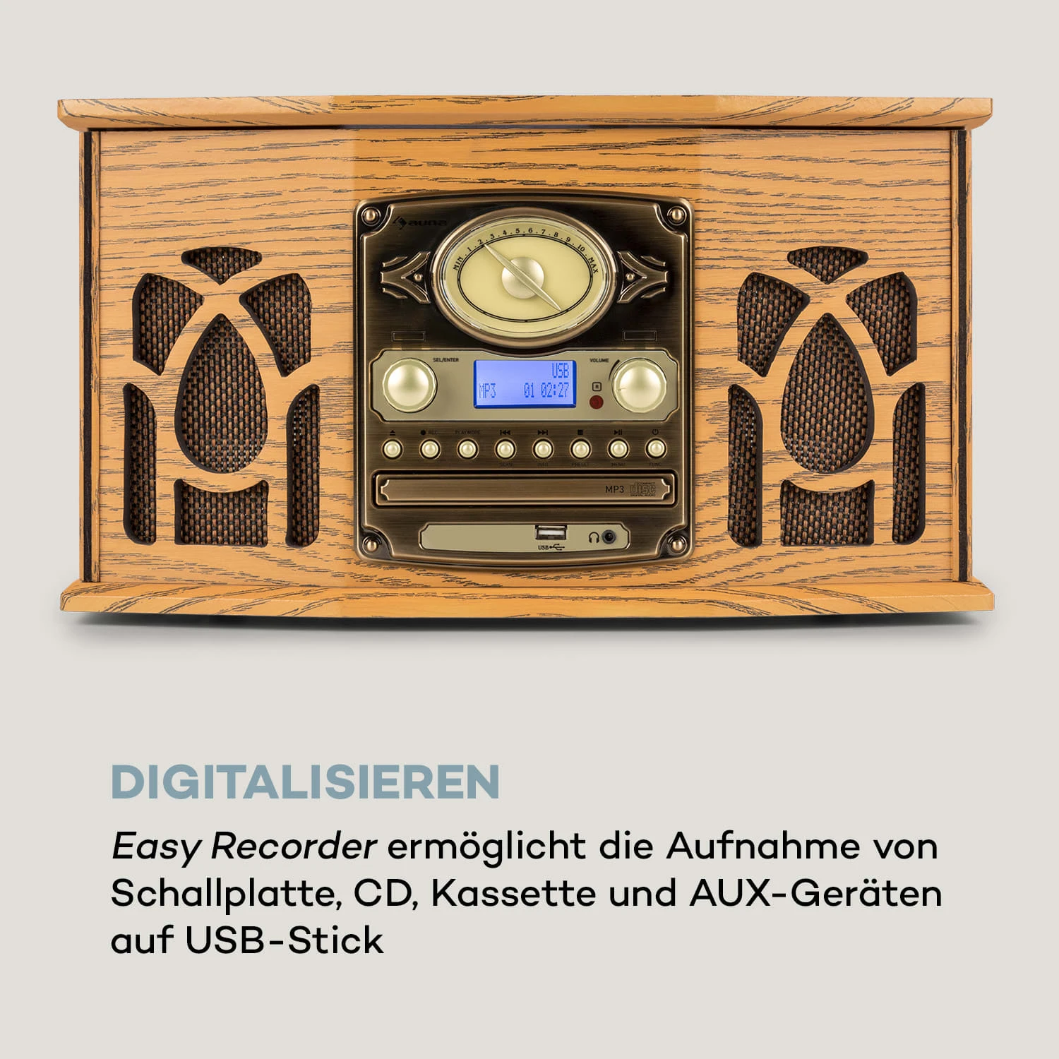 NR-620 DAB Stereoanlage Holz Plattenspieler DAB+ CD-Player Braun – Bild 5