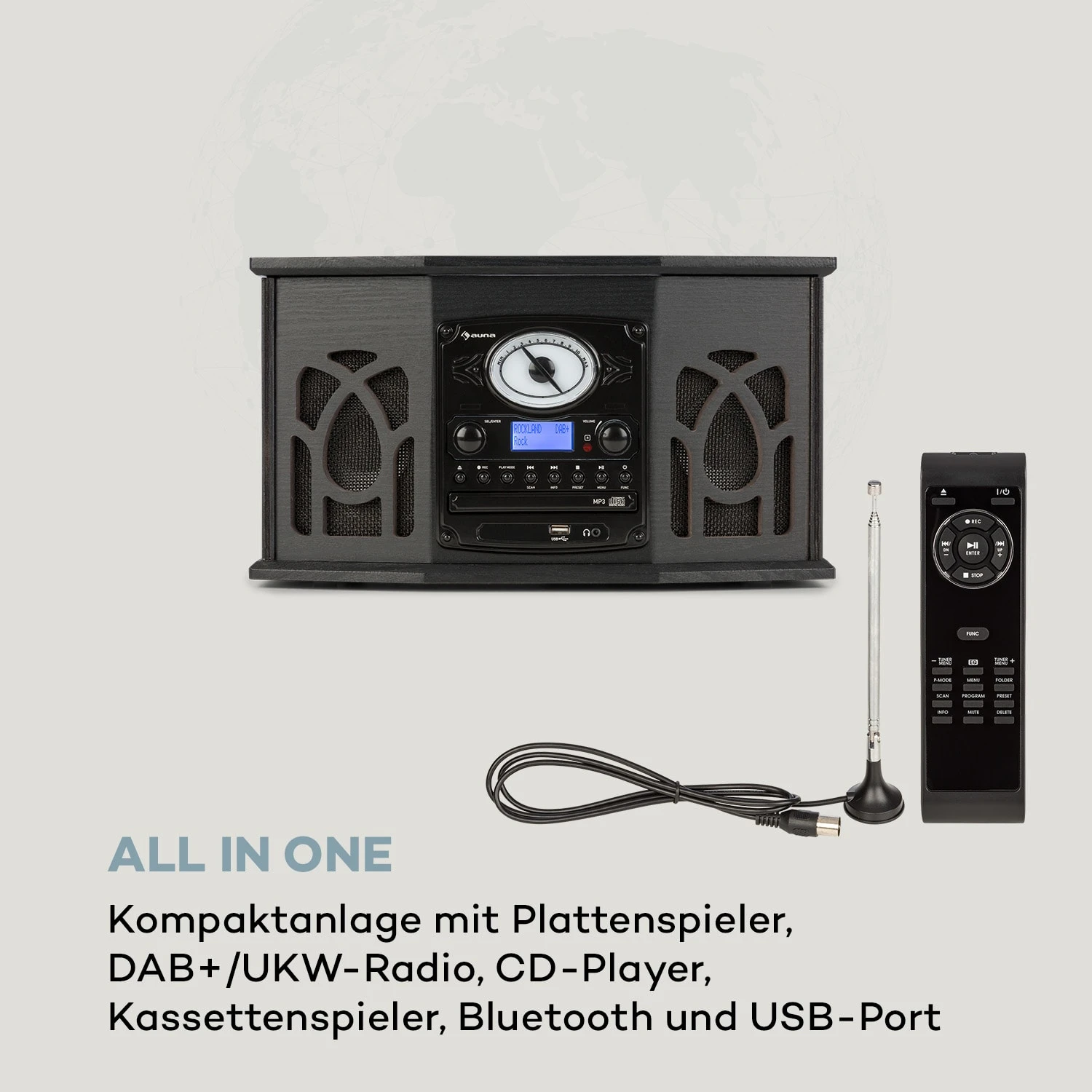 NR-620 DAB Stereoanlage Holz Plattenspieler DAB+ CD-Player Schwarz – Bild 3