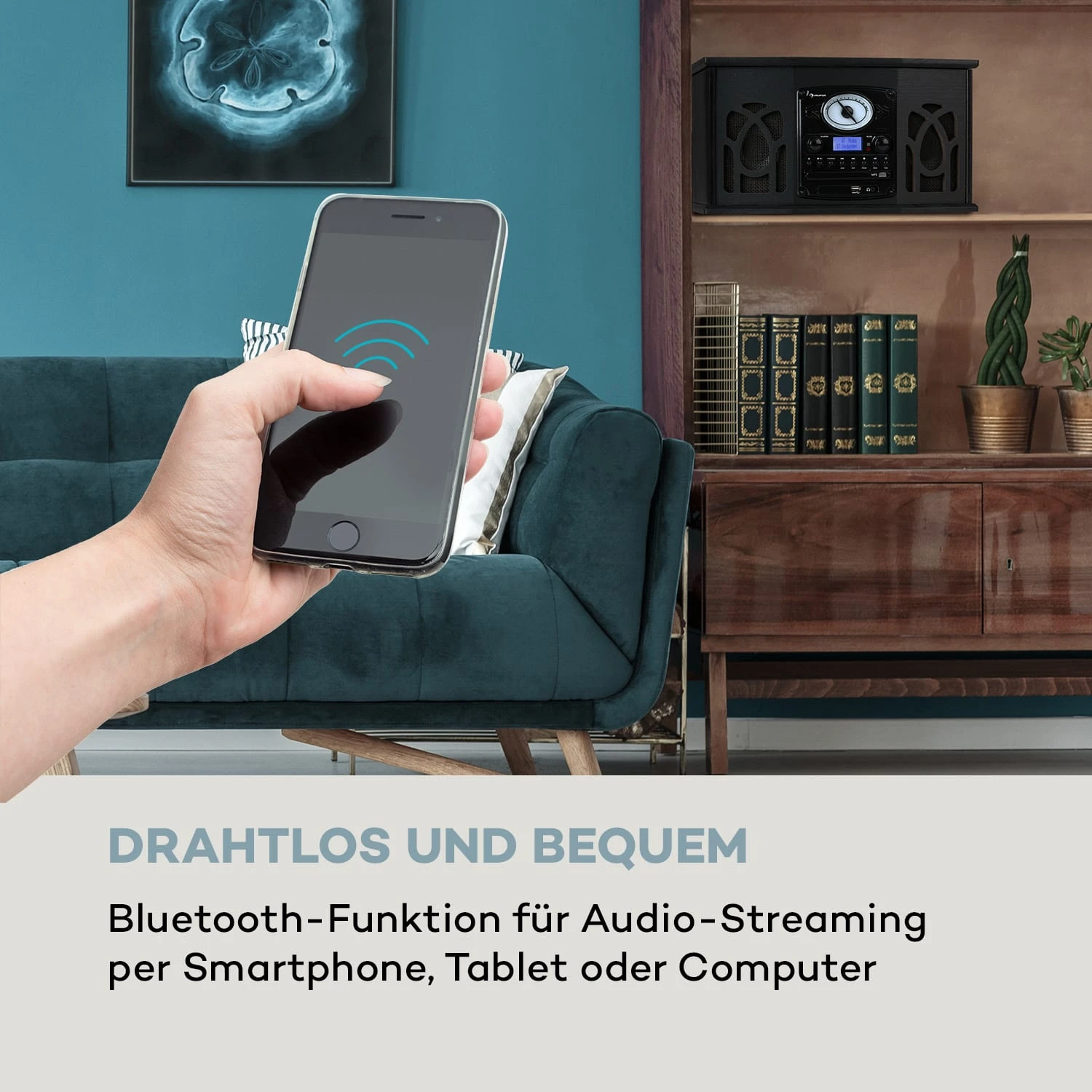 NR-620 DAB Stereoanlage Holz Plattenspieler DAB+ CD-Player Schwarz – Bild 4