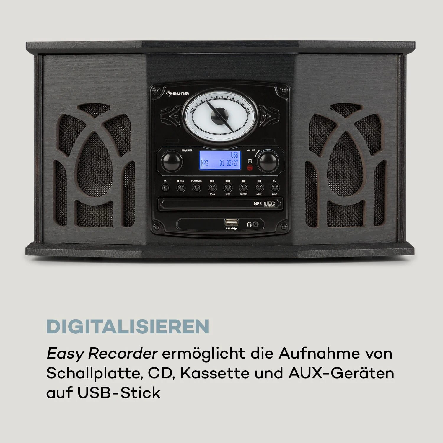 NR-620 DAB Stereoanlage Holz Plattenspieler DAB+ CD-Player Schwarz – Bild 5