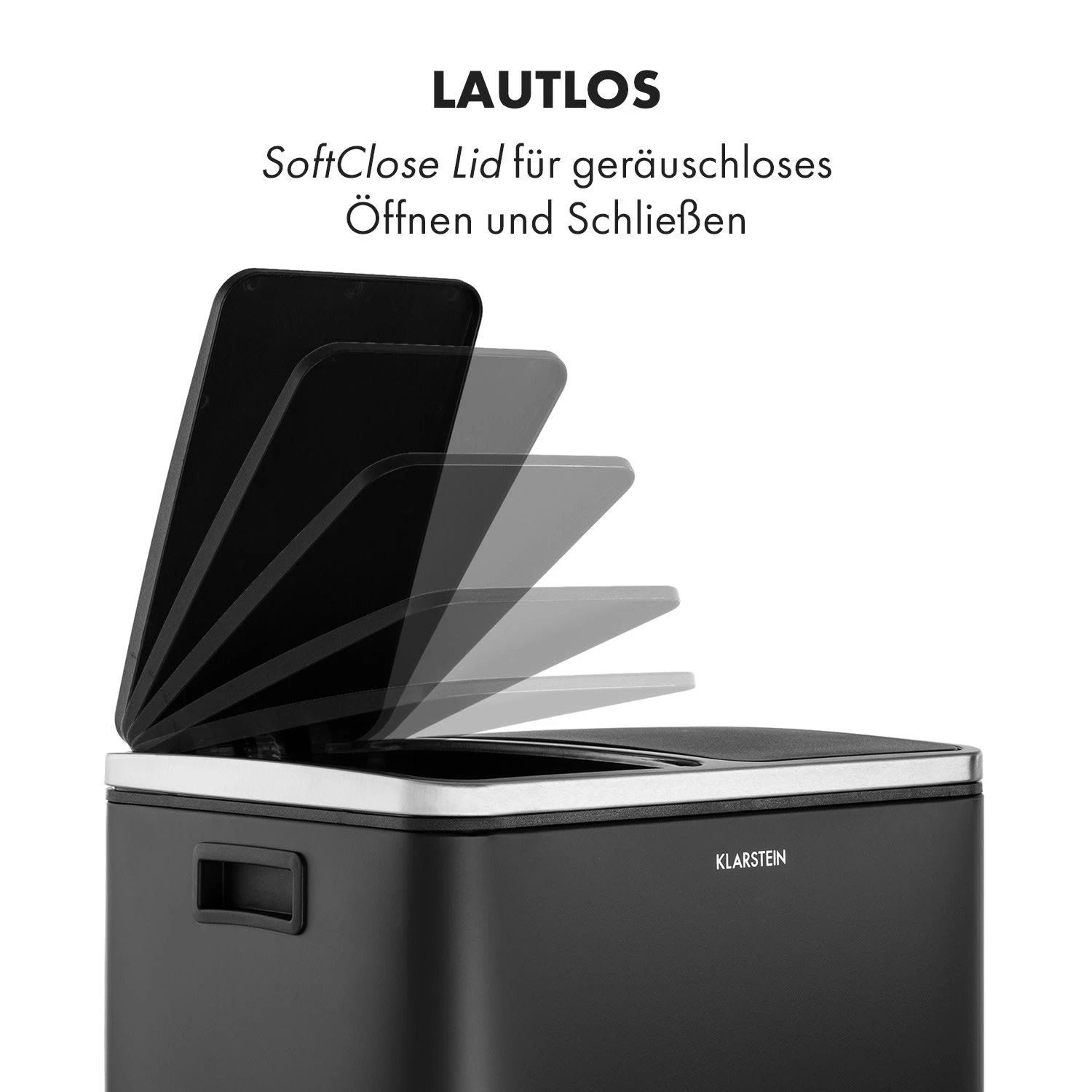 Trash Gordon Treteimer 30L / 2x15L Geräuschlos PP Edelstahl Schwarz – Bild 3