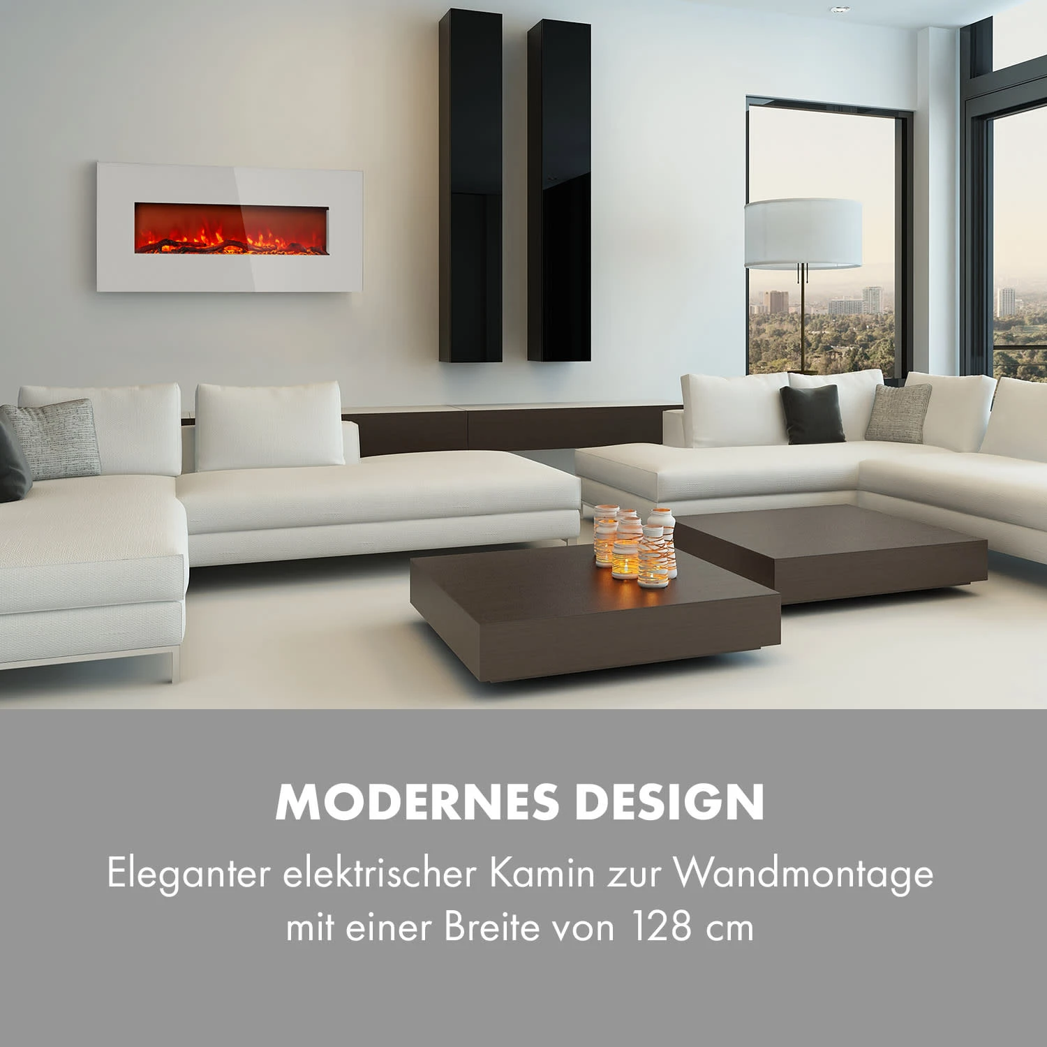 Lausanne Long Elektrischer Kamin 1600W 2 Heizstufen 128 Cm – Bild 2