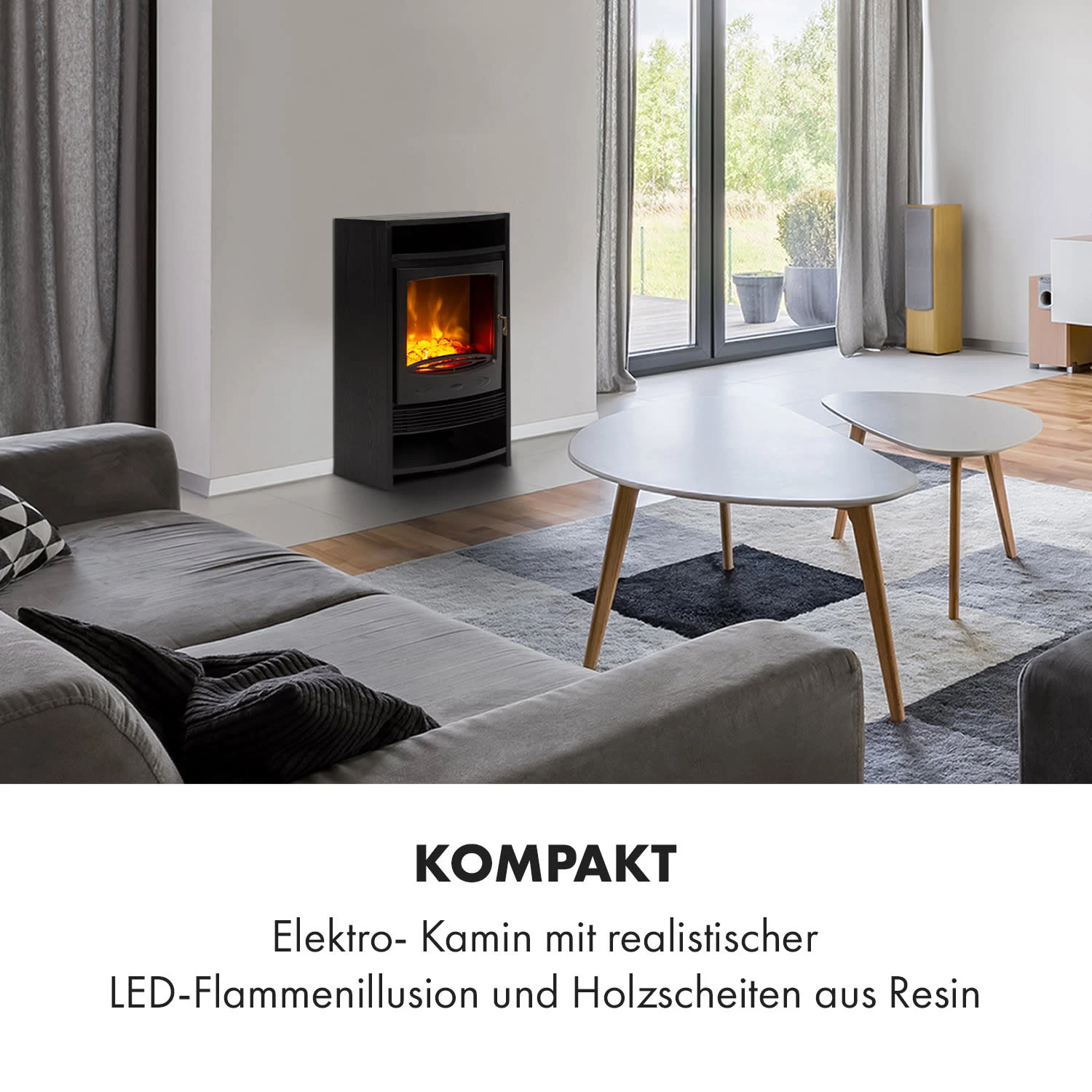 Bergamo Elektrischer Kamin 900/1800W Thermostat Holzoptik – Bild 2
