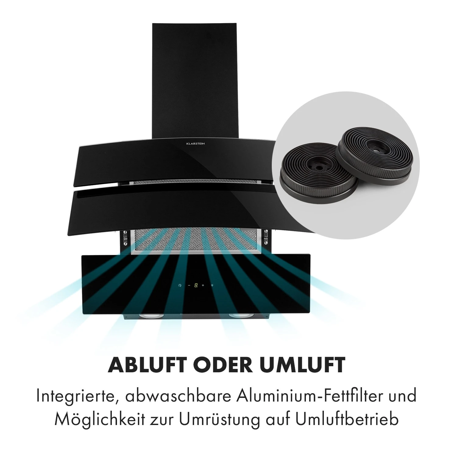 Antonia Dunstabzugshaube Kopffrei 60cm 350m³/h Touch-Bedienfeld Glas – Bild 3