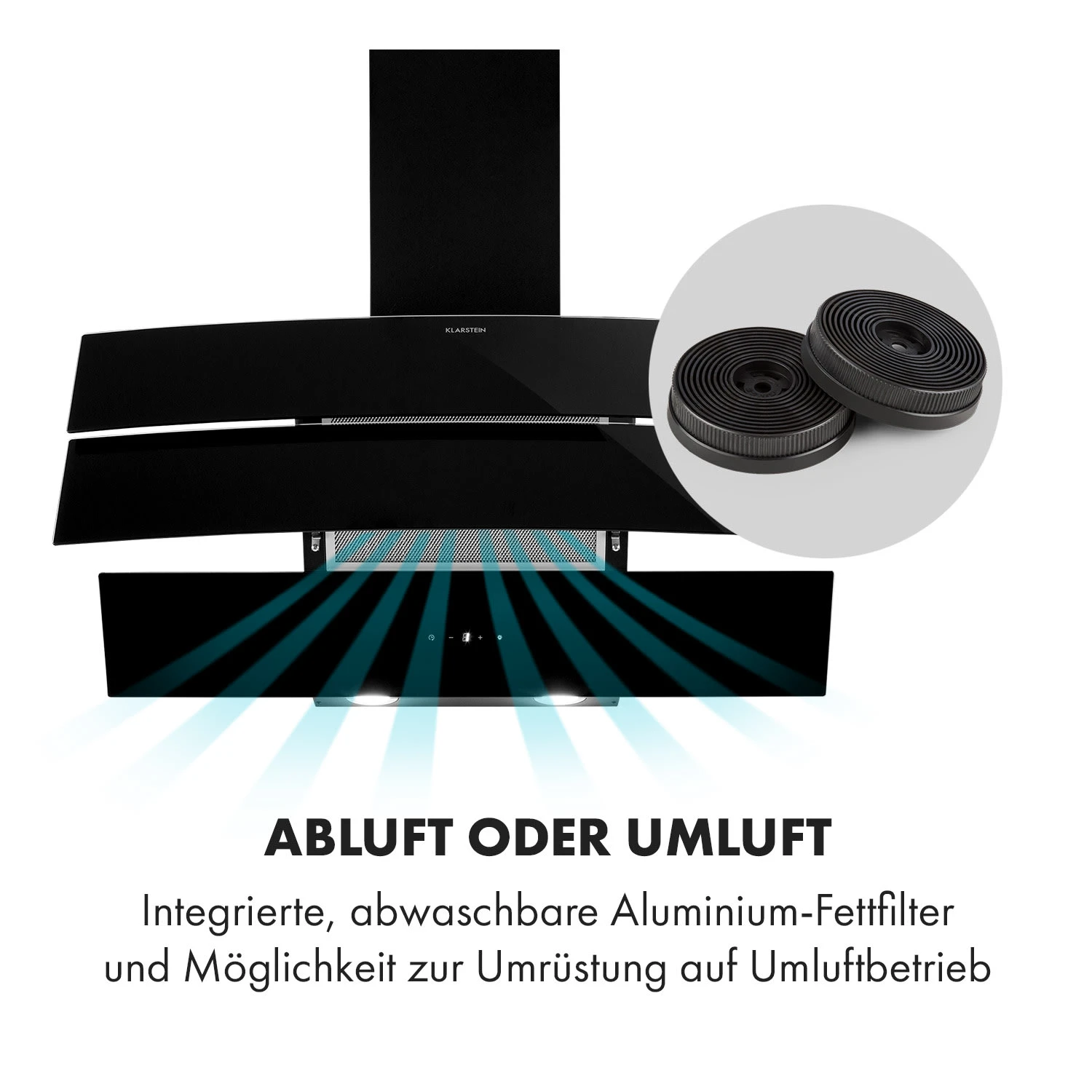Antonia Dunstabzugshaube Kopffrei 90cm 350m³/h Touch-Bedienfeld Glas – Bild 3