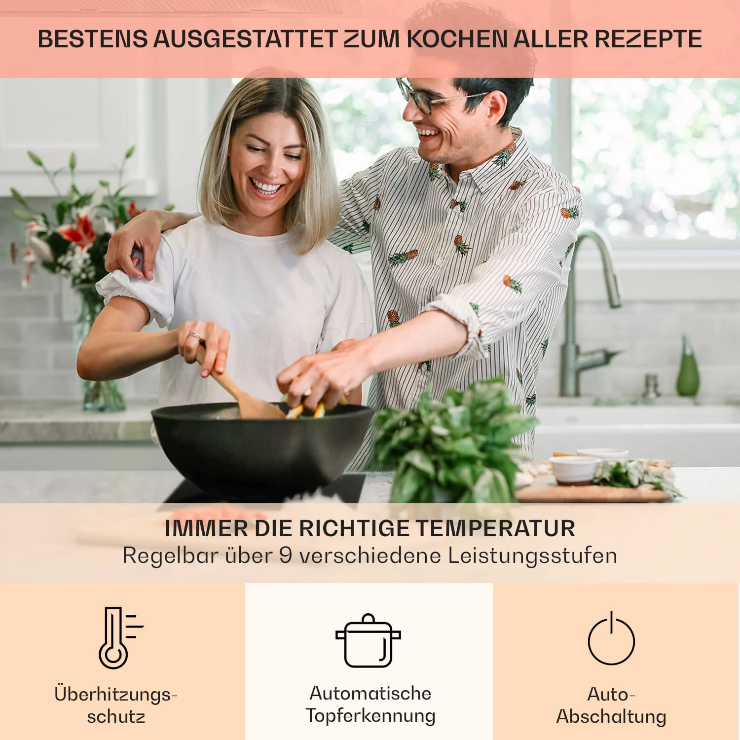 Kochheld Doppel-Induktionskochfeld 2900W Dreh-Regler Glas Schwarz – Bild 5