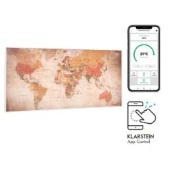 Wonderwall Air Art Smart Infrarotheizung 120x60cm 700W Wandinstallation App-Steuerung Weltkarte