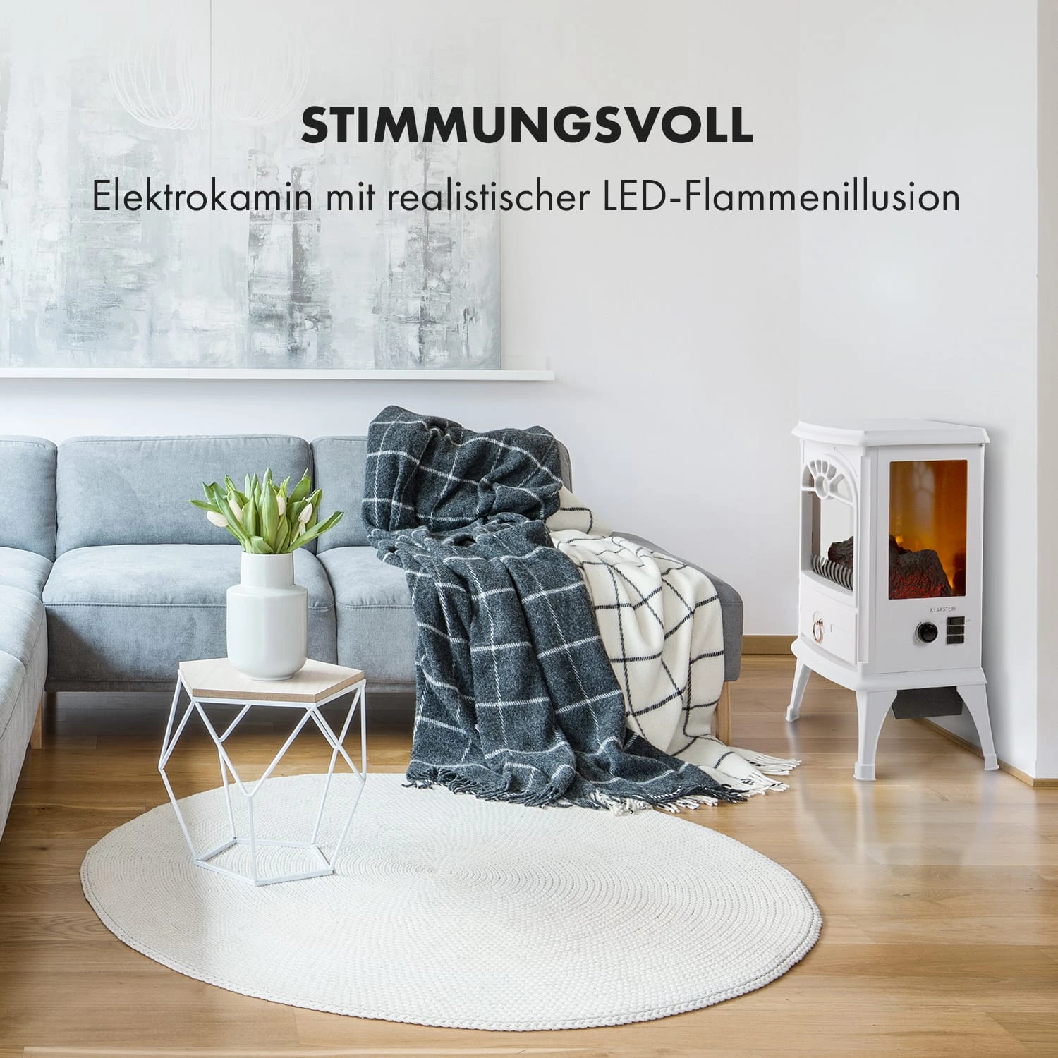 Leoben Elektrischer Kamin 900 / 1800 W Thermostat PanoramaView – Bild 2