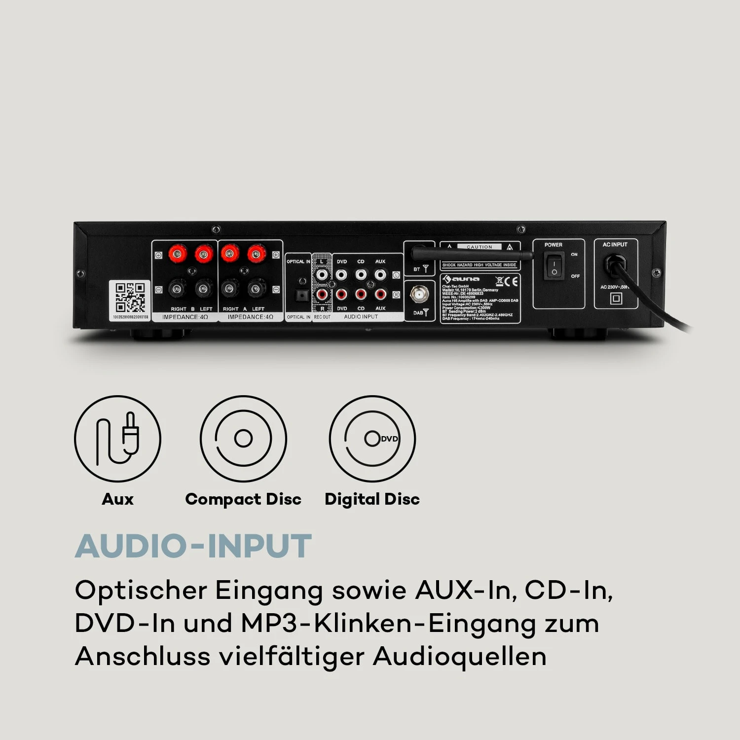 AMP-CD608 DAB HiFi-Stereo-Verstärker 4x100W RMS DAB+ BT Opt.-In – Bild 6