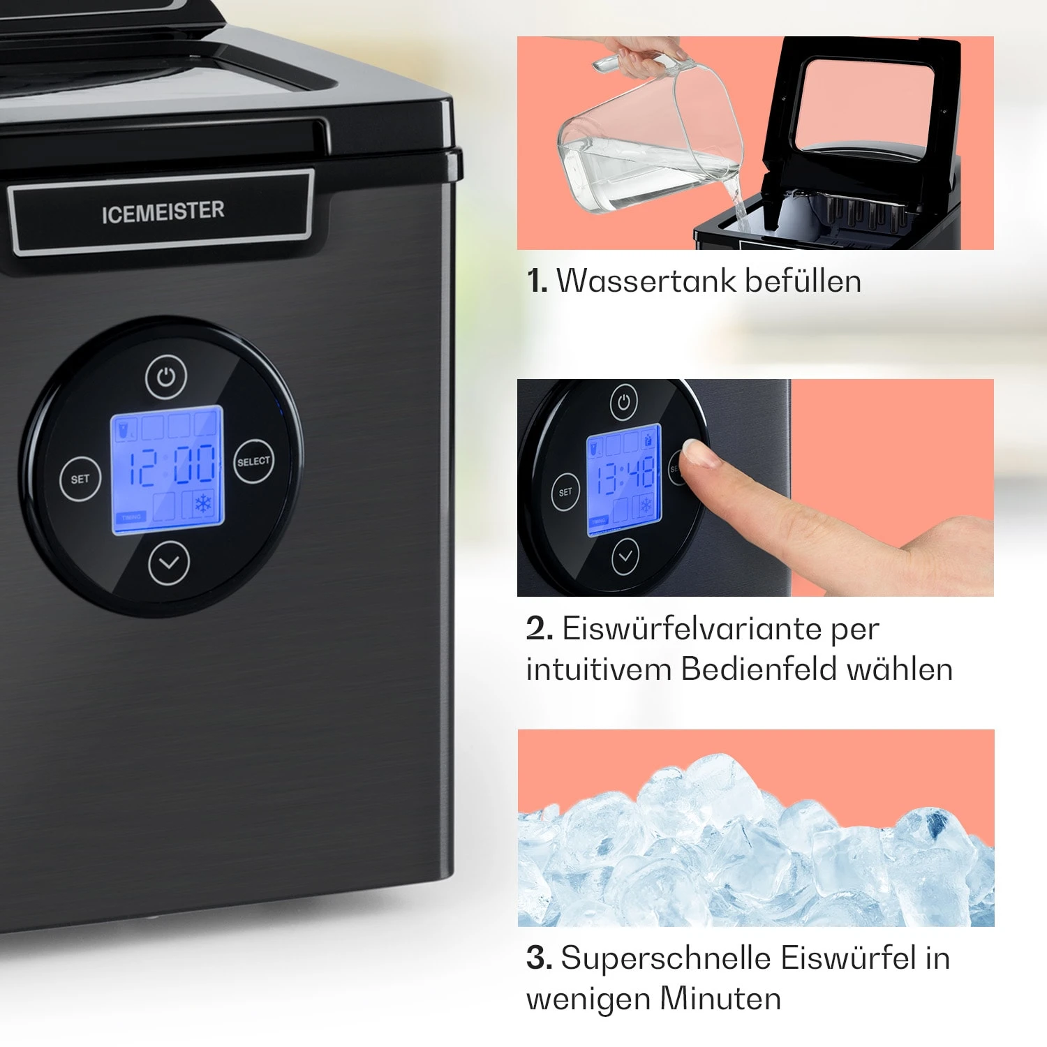 Icemeister 2G Eiswürfelmaschine 12kg/24h LC-Display Edelstahl – Bild 4