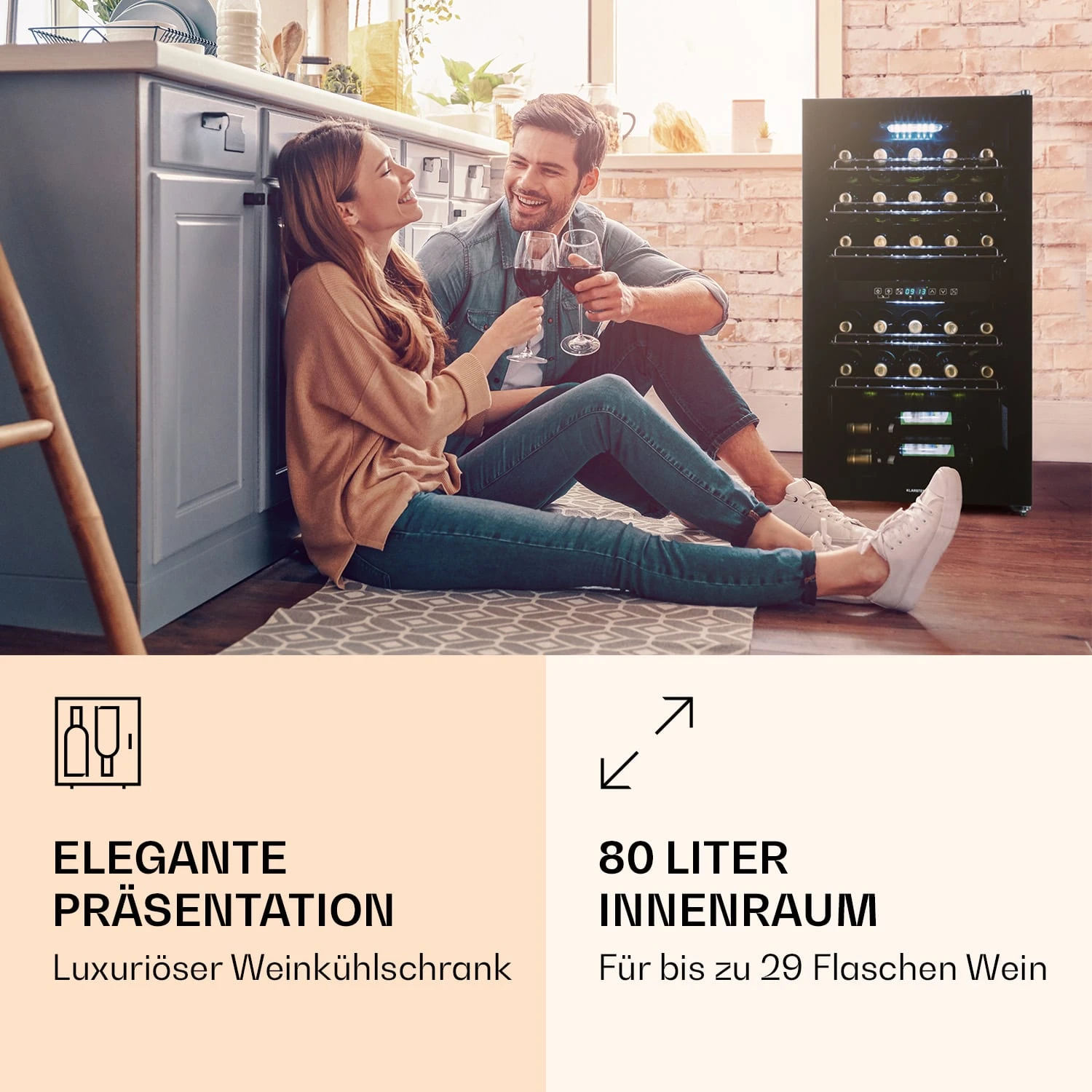 Shiraz 29 Duo Weinkühlschrank 2 Zonen 80L/29 Flaschen 5-22°C Touch – Bild 2