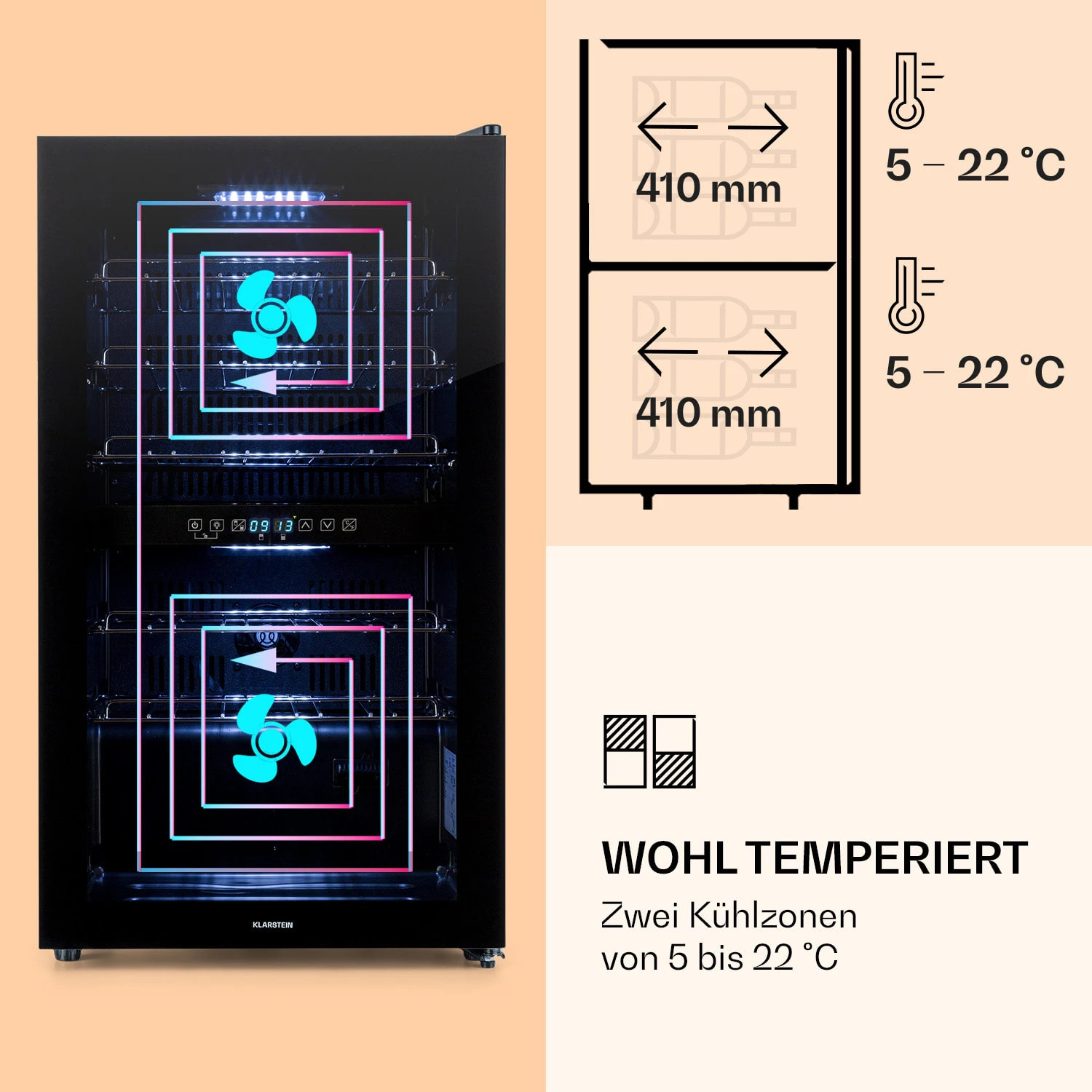 Shiraz 29 Duo Weinkühlschrank 2 Zonen 80L/29 Flaschen 5-22°C Touch – Bild 3