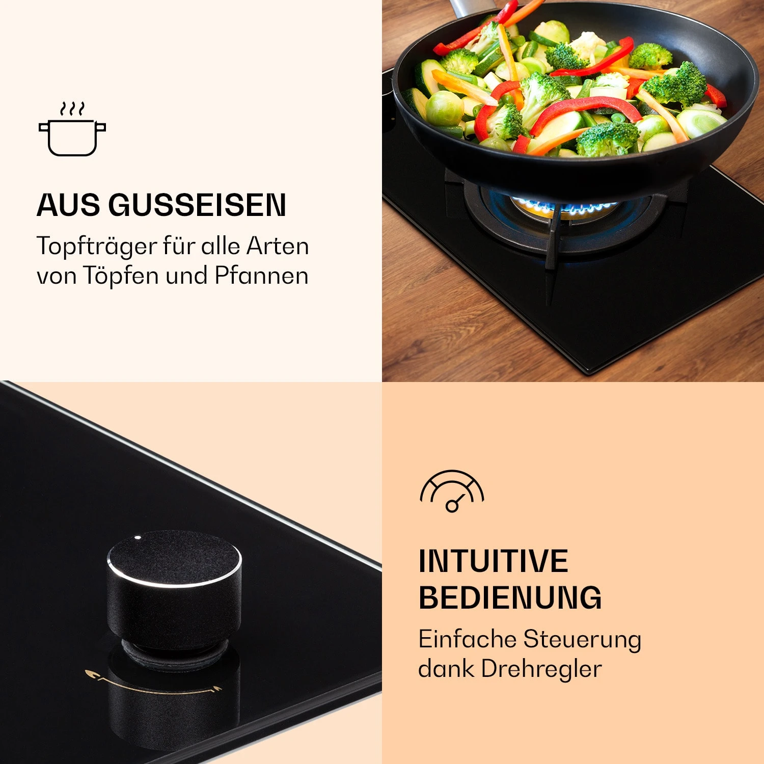 Goldflame Gaskochfeld 1 Wokbrenner Glaskeramik – Bild 3