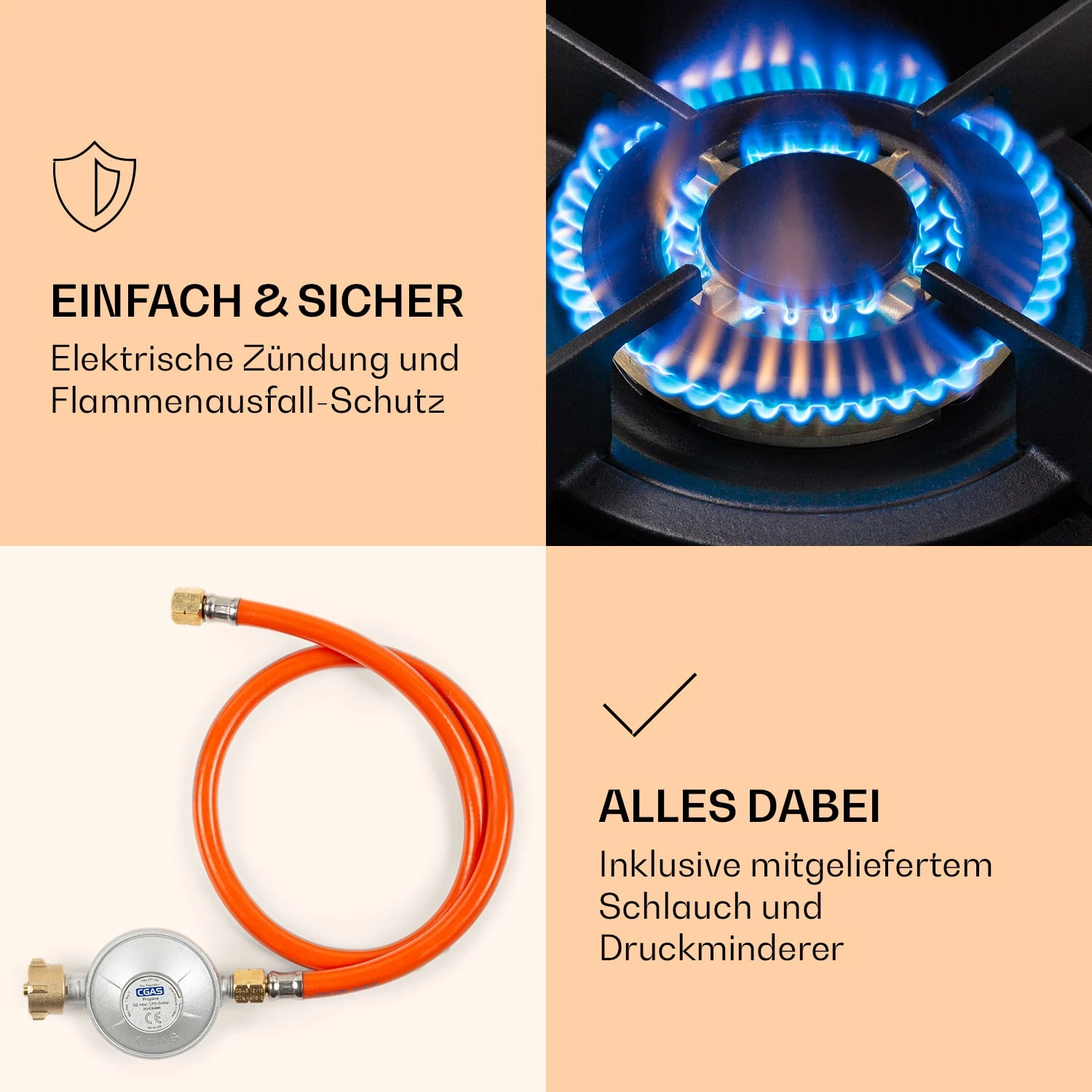 Goldflame Gaskochfeld 1 Wokbrenner Glaskeramik – Bild 5