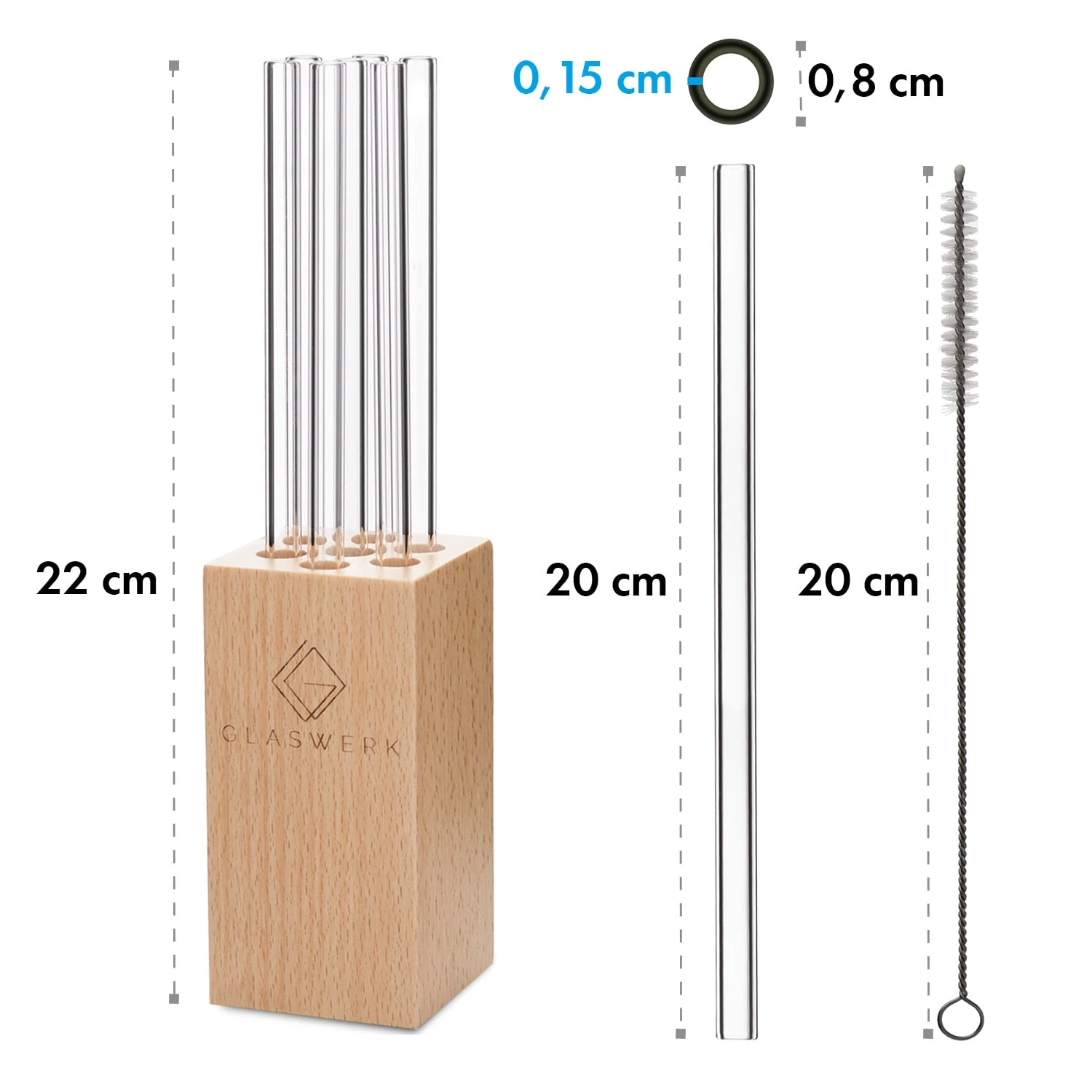 Glaswerk Salizzada Glasstrohhalme 7 Stück 0,8 X 20 Cm (ØxH) Holzhalterung Bürste – Bild 6