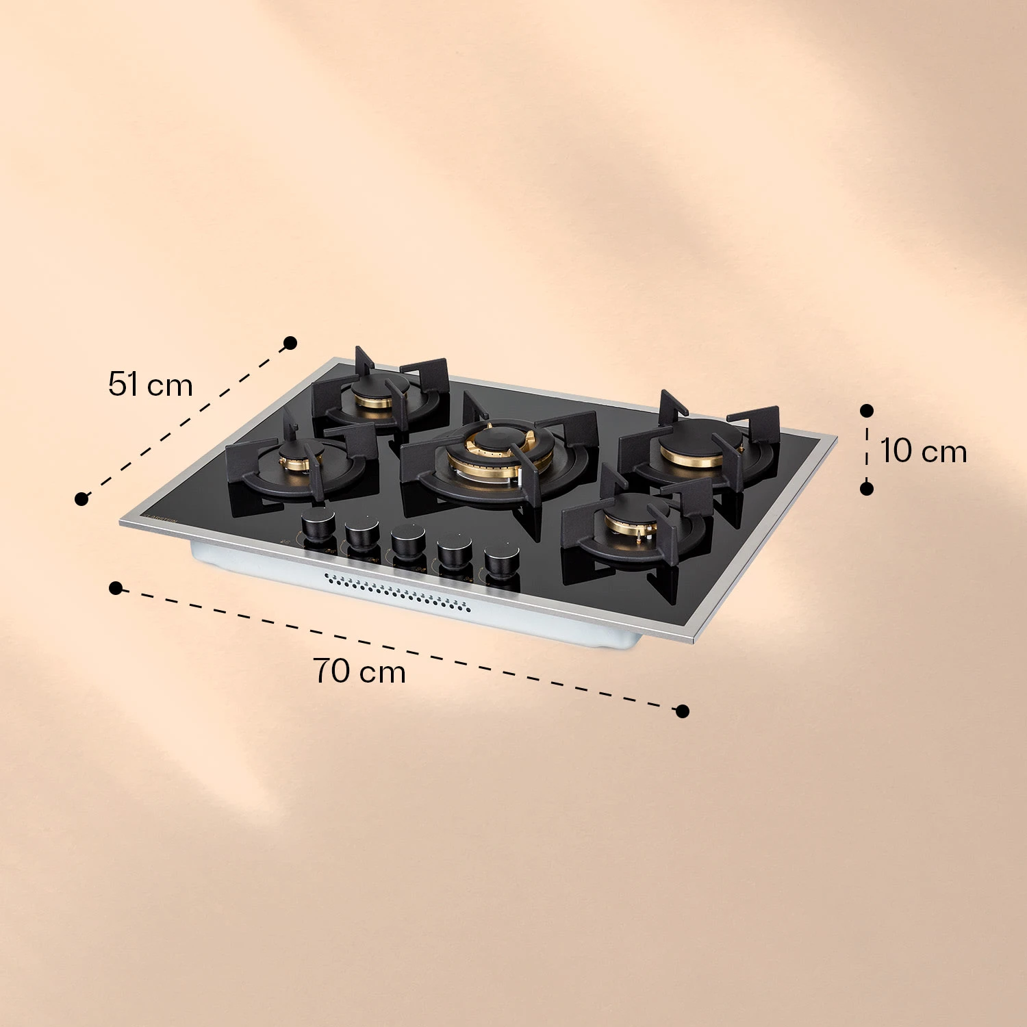 Goldflame 5 Prime Gaskochfeld 5-flammig Messing-Brenner Glaskeramik – Bild 7