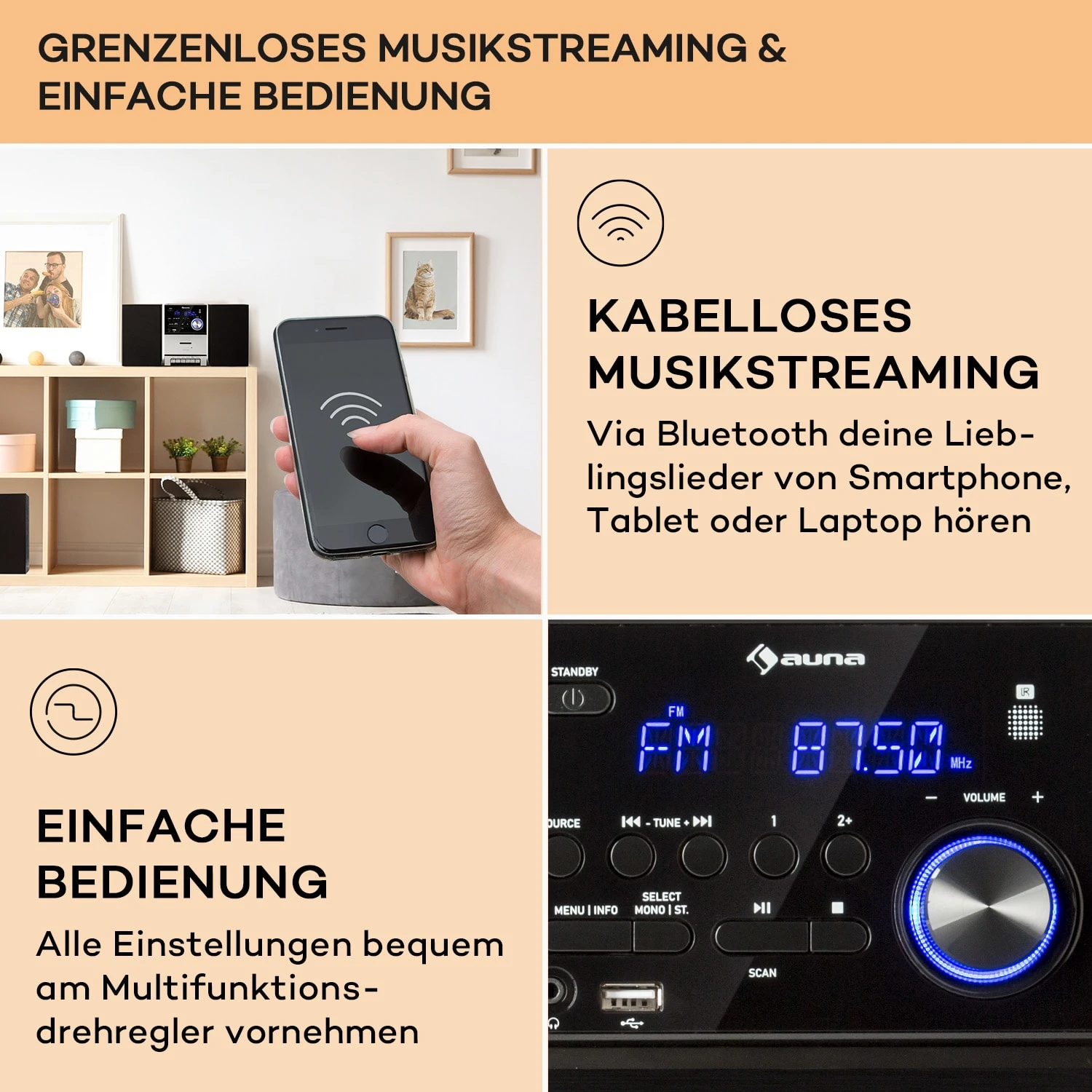 MC-40 DAB Stereoanlage UKW/DAB+ Bluetooth CD Kassette USB Fernbedienung – Bild 4