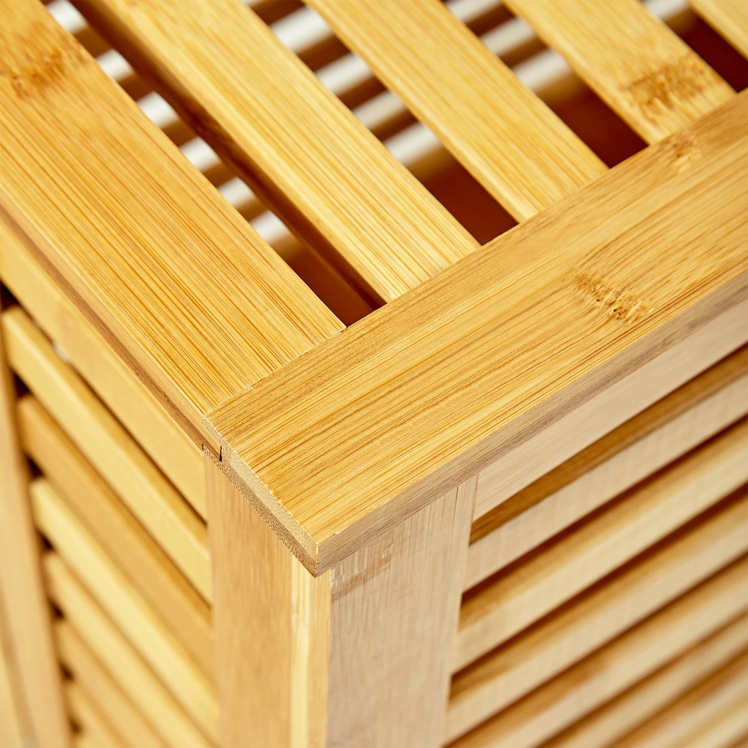 Wäschetruhe Deckel Lüftungsschlitzen Bambus Edelstahl – Bild 6