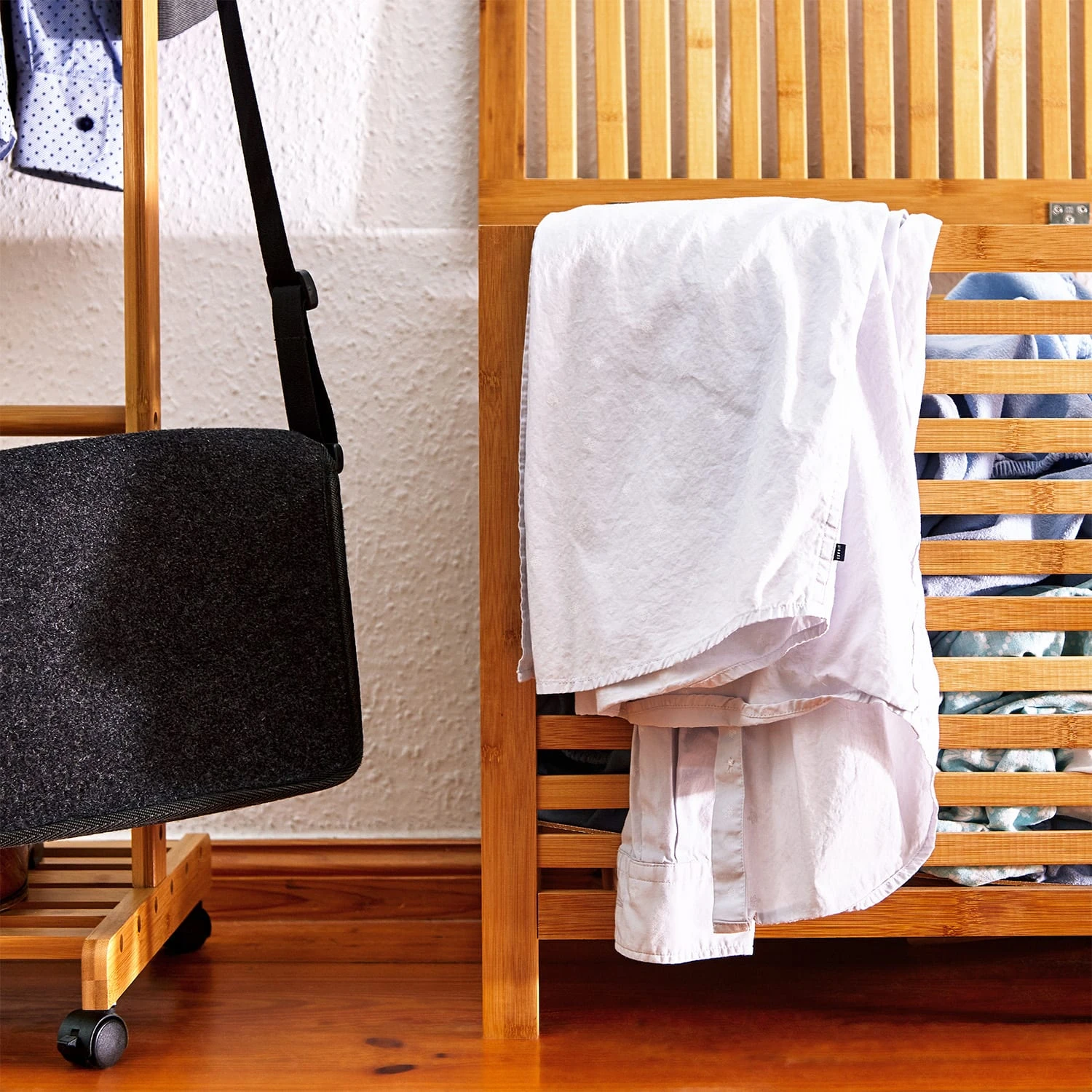 Wäschetruhe Deckel Lüftungsschlitzen Bambus Edelstahl – Bild 7