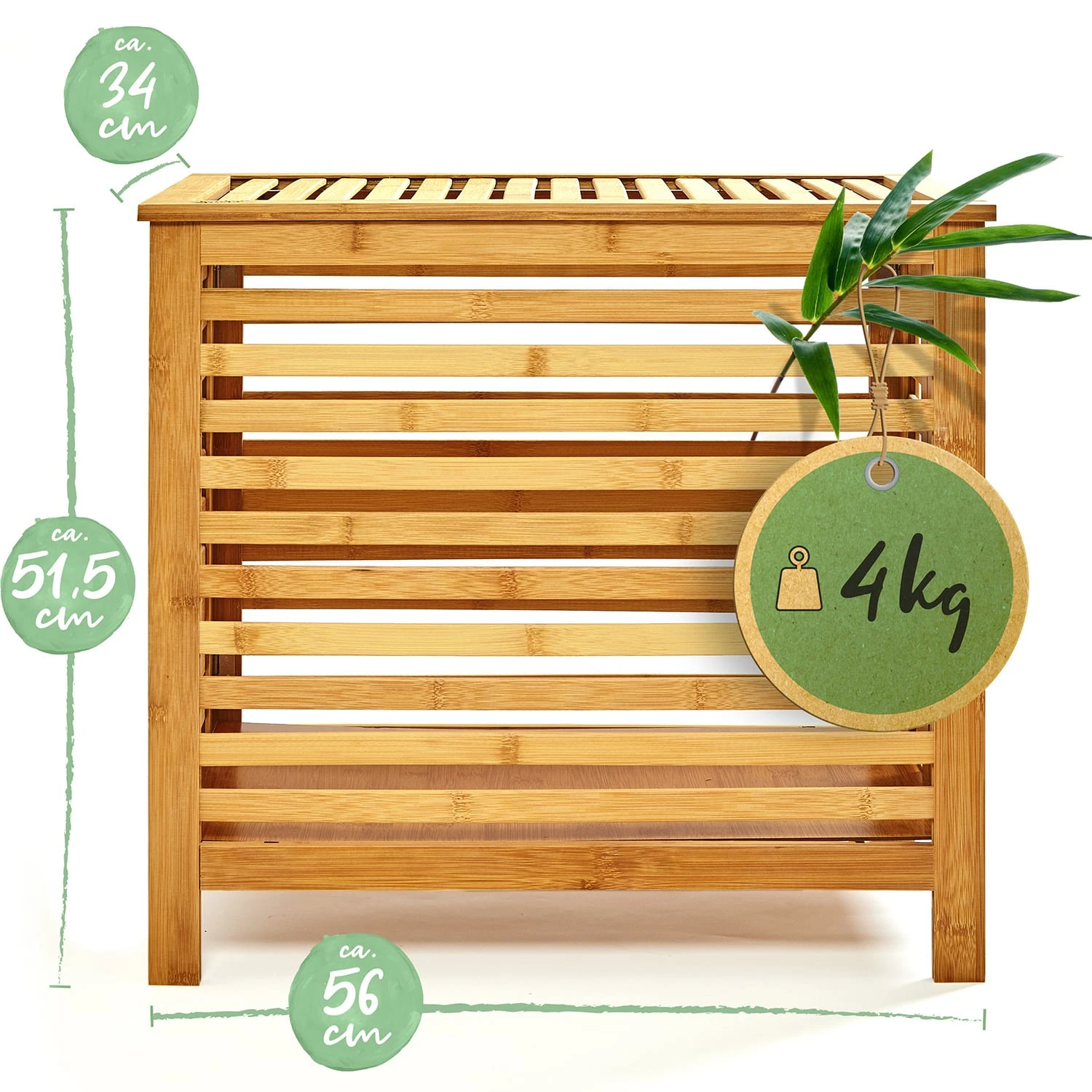 Wäschetruhe Deckel Lüftungsschlitzen Bambus Edelstahl – Bild 8