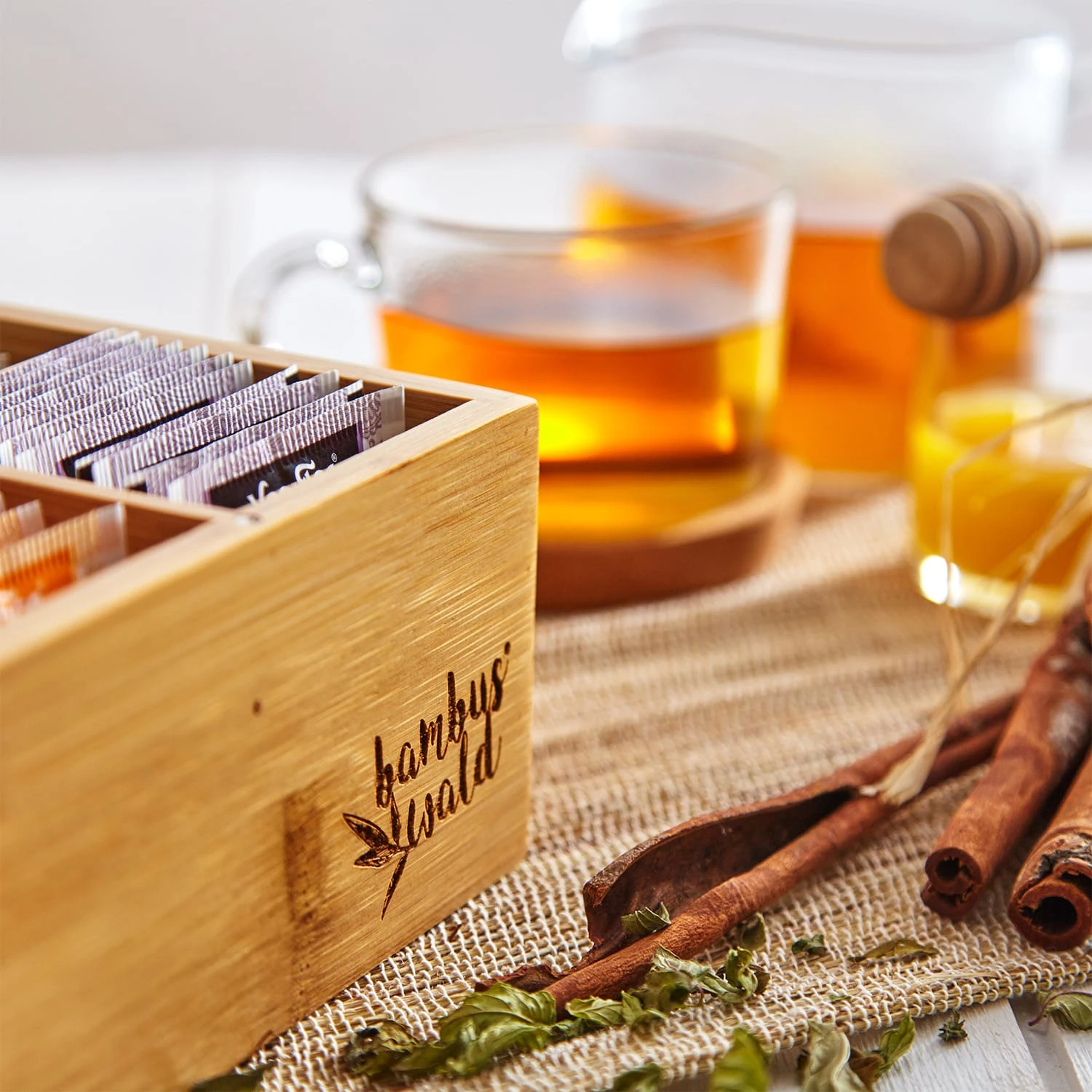 Teebox 8 Fächer 120 Teebeutel Kunststoff-Sichtfenster Bambus – Bild 2