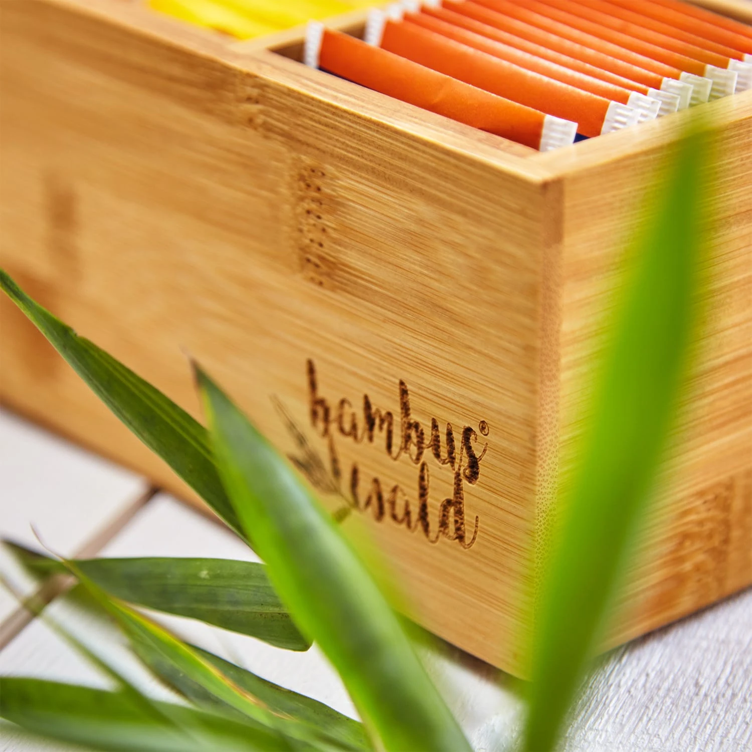 Teebox 8 Fächer 120 Teebeutel Kunststoff-Sichtfenster Bambus – Bild 6