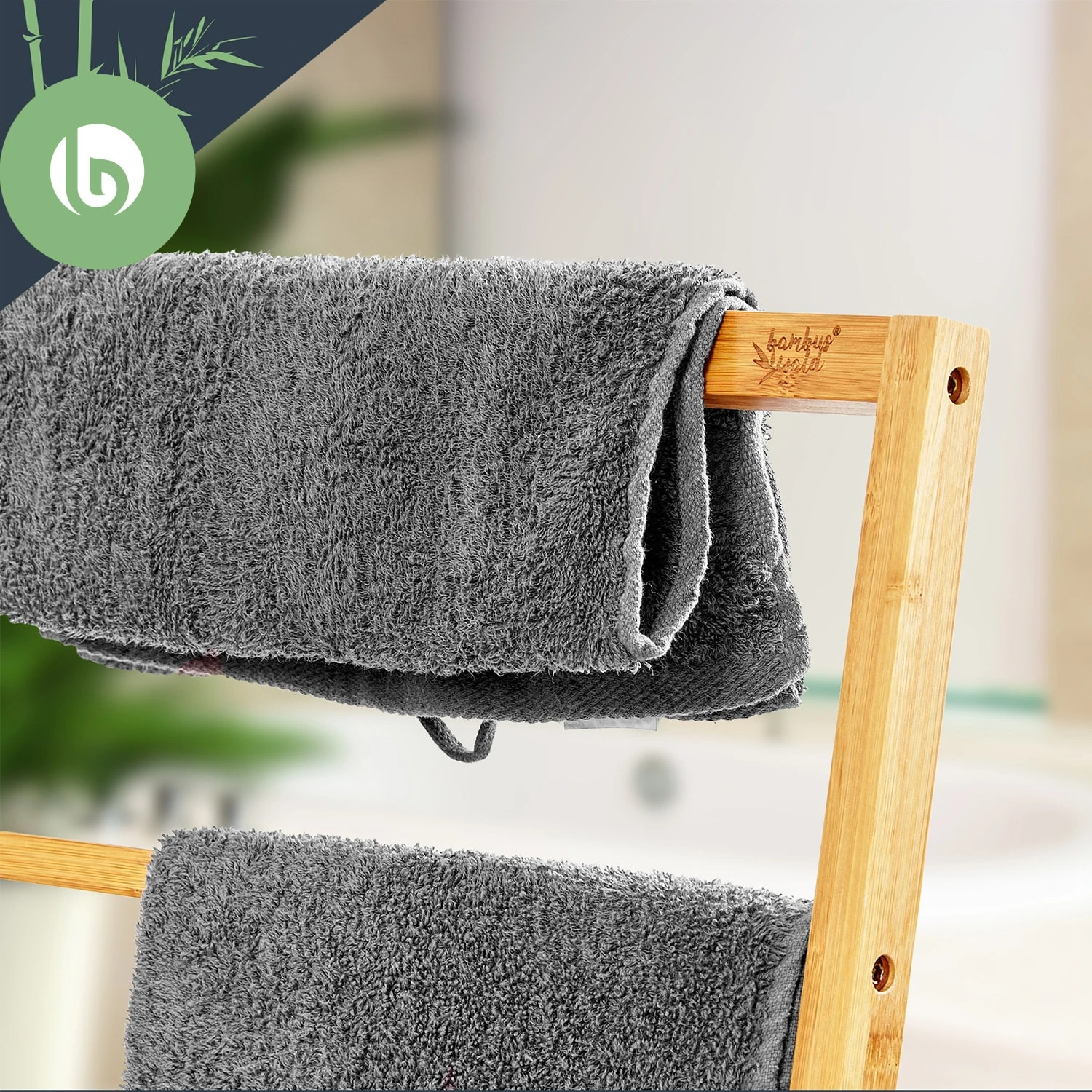 Handtuchhalter 4-fache Handtuchstange 40x98x28 Cm Leiteroptik Bambus – Bild 3