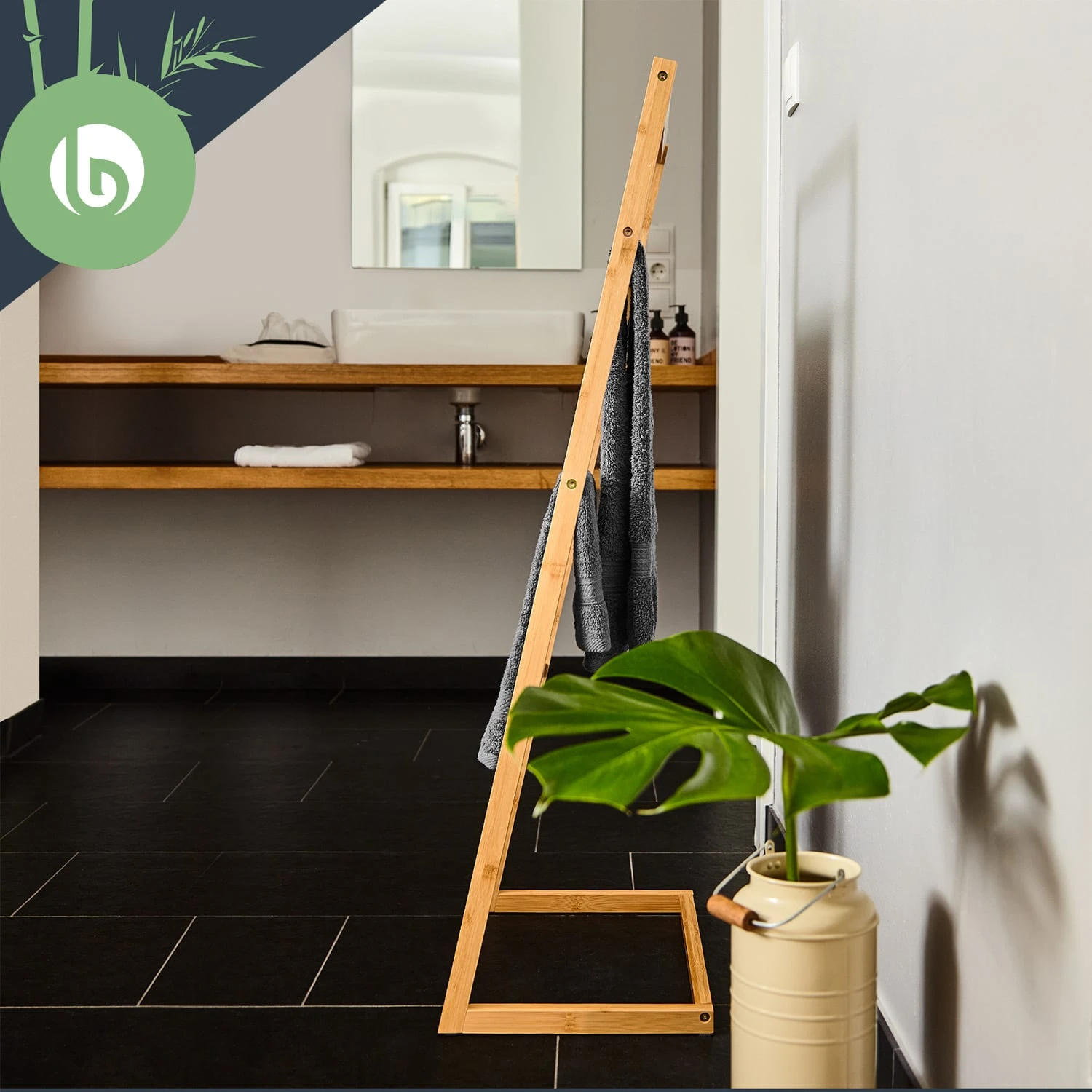 Handtuchhalter 4-fache Handtuchstange 40x98x28 Cm Leiteroptik Bambus – Bild 4