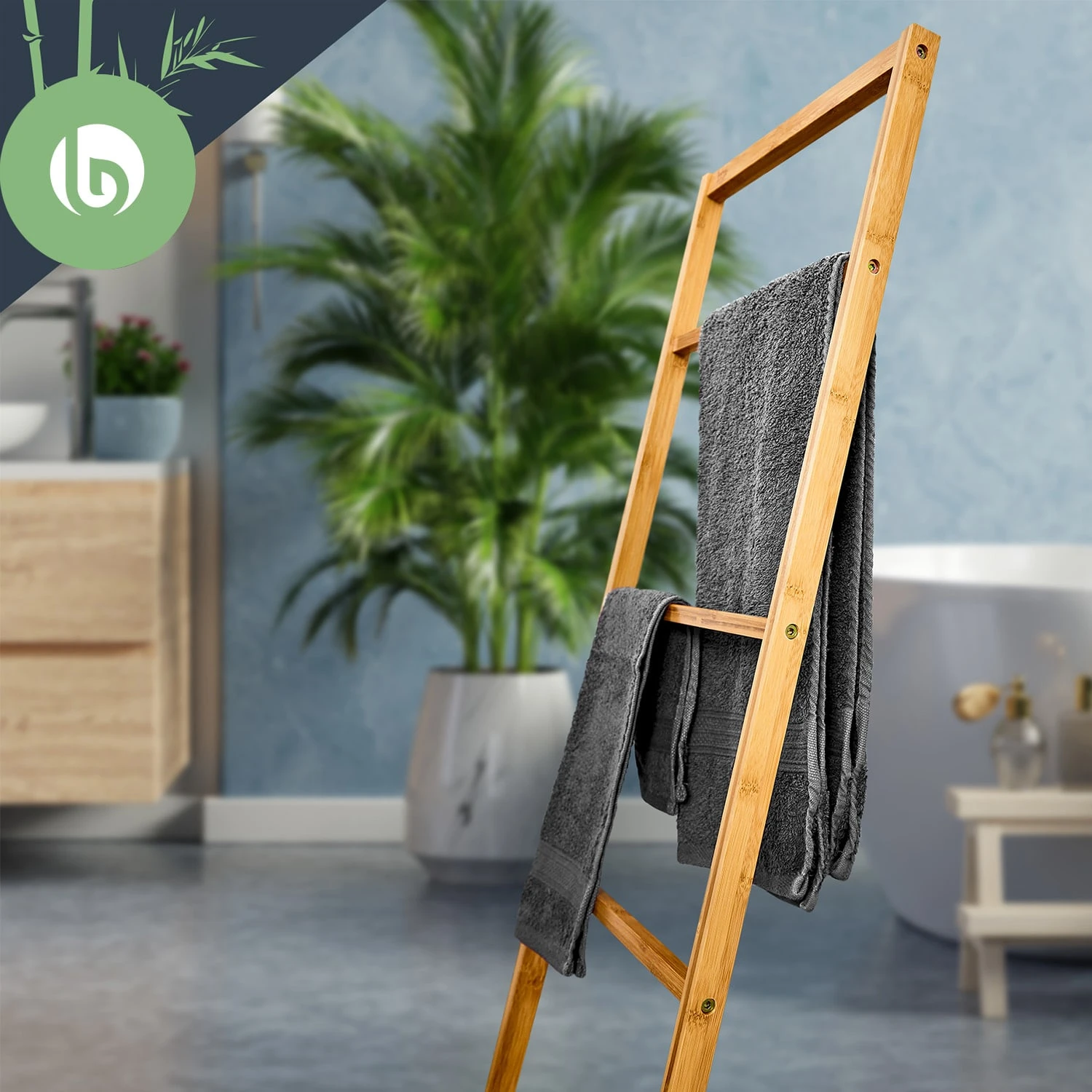 Handtuchhalter 4-fache Handtuchstange 40x98x28 Cm Leiteroptik Bambus – Bild 5