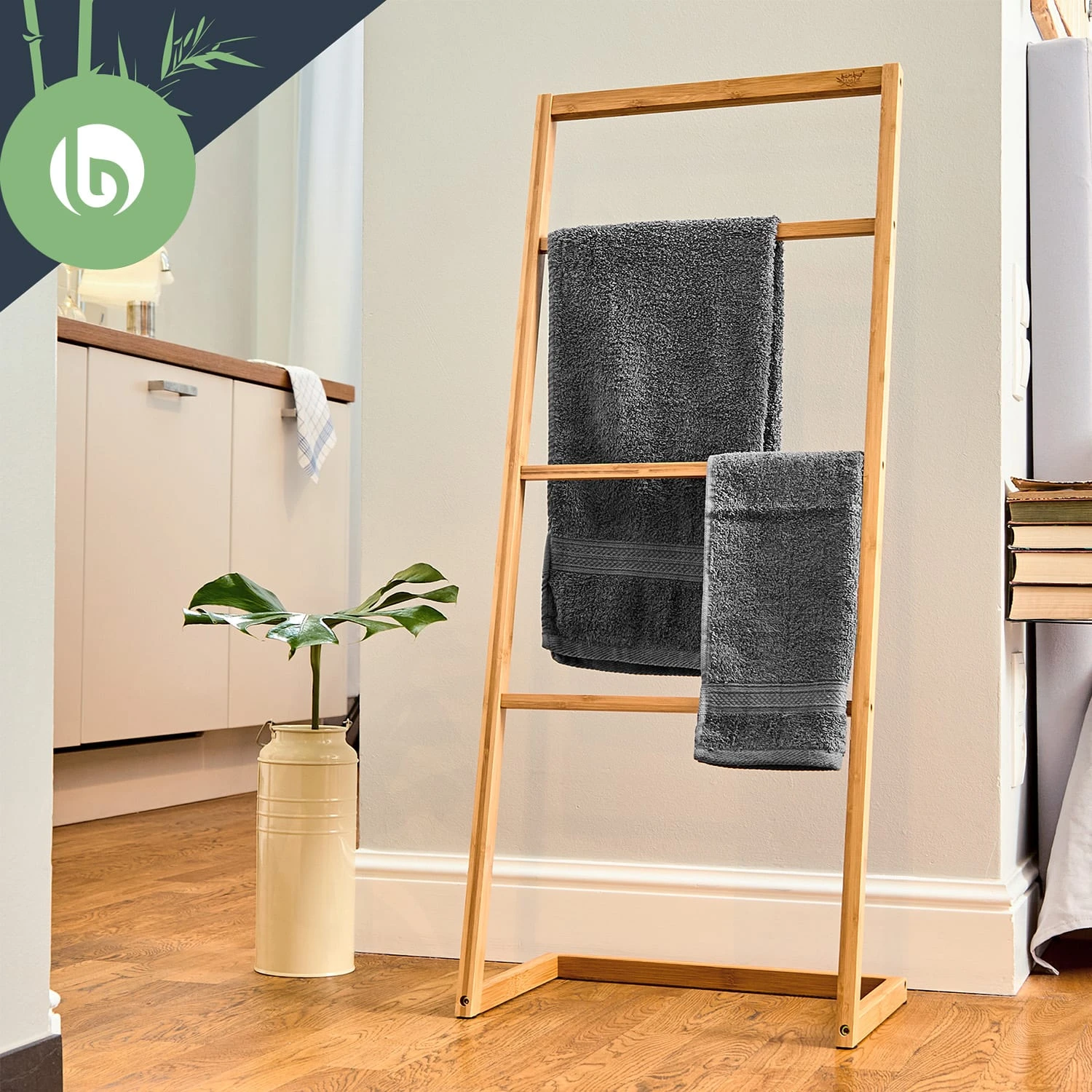 Handtuchhalter 4-fache Handtuchstange 40x98x28 Cm Leiteroptik Bambus – Bild 6