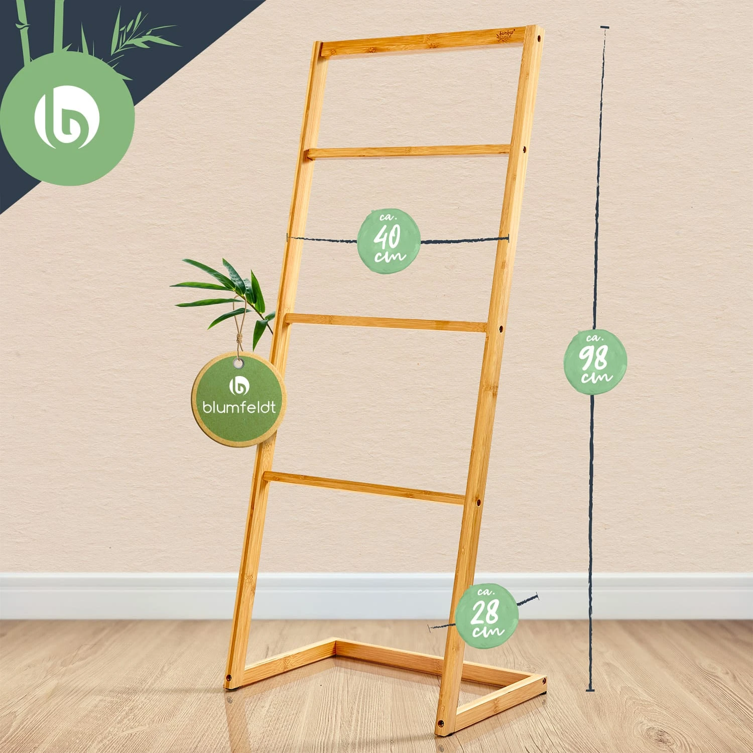 Handtuchhalter 4-fache Handtuchstange 40x98x28 Cm Leiteroptik Bambus – Bild 7