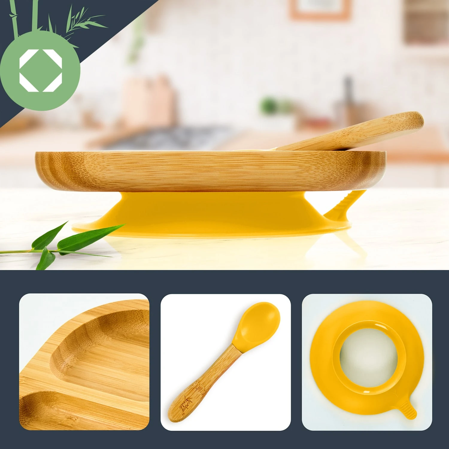 Kindergeschirr Bambusteller & Löffel 250 Ml Saugnapf 18 X 18 Cm – Bild 2