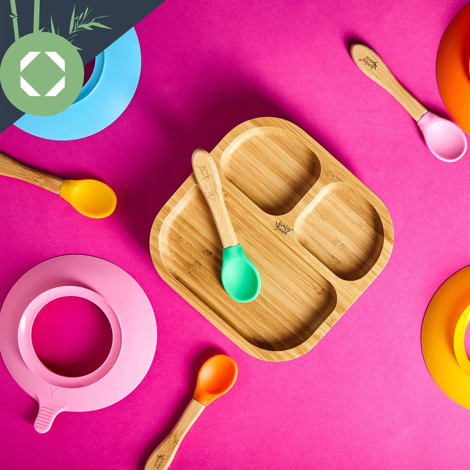 Kindergeschirr Bambusteller & Löffel 250 Ml Saugnapf 18 X 18 Cm – Bild 4