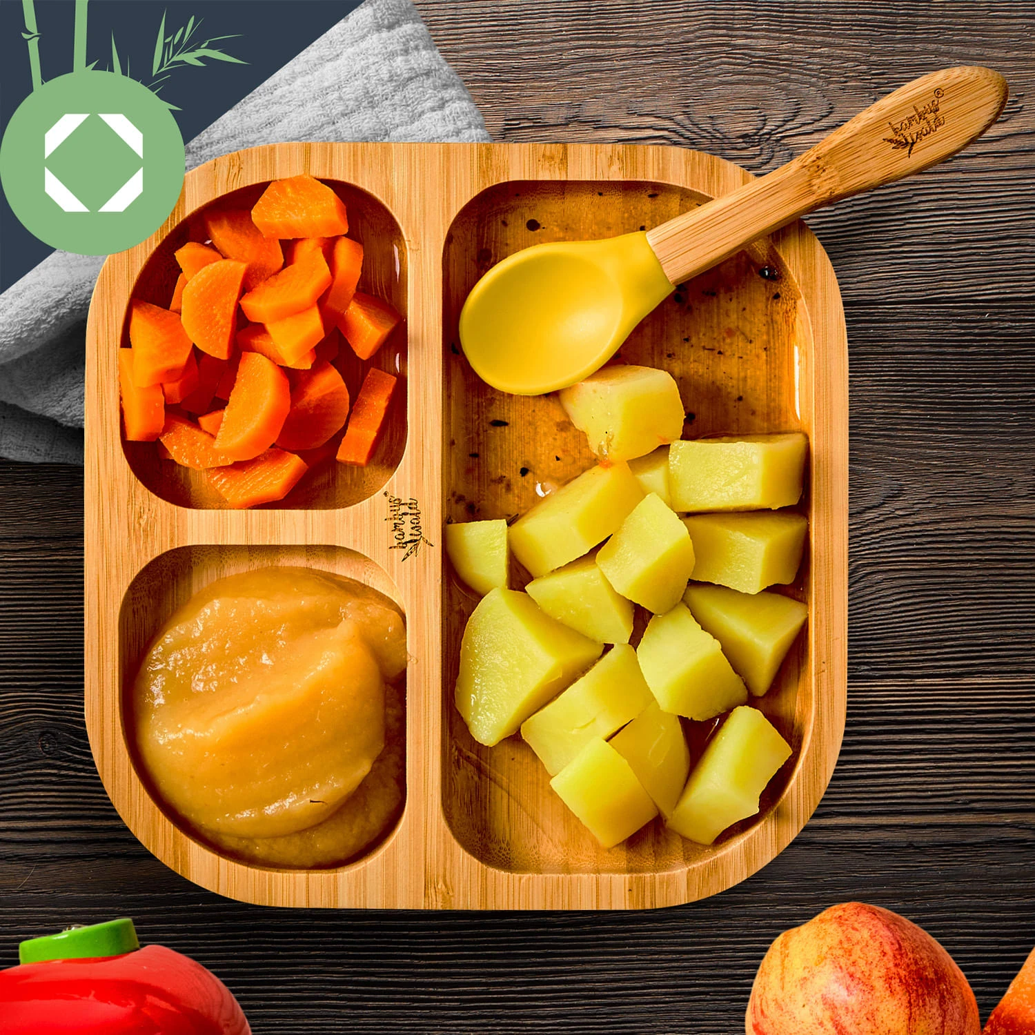 Kindergeschirr Bambusteller & Löffel 250 Ml Saugnapf 18 X 18 Cm – Bild 5