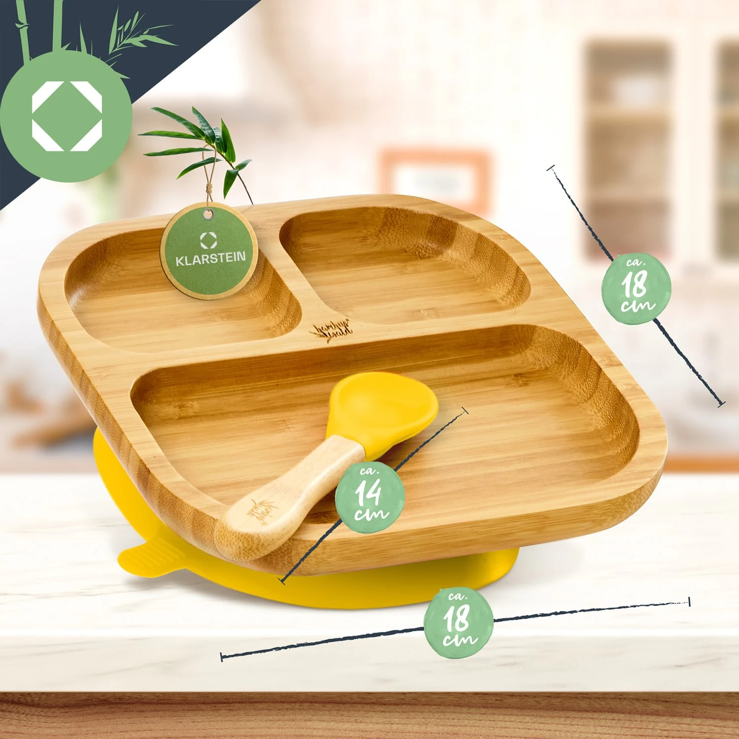 Kindergeschirr Bambusteller & Löffel 250 Ml Saugnapf 18 X 18 Cm – Bild 7